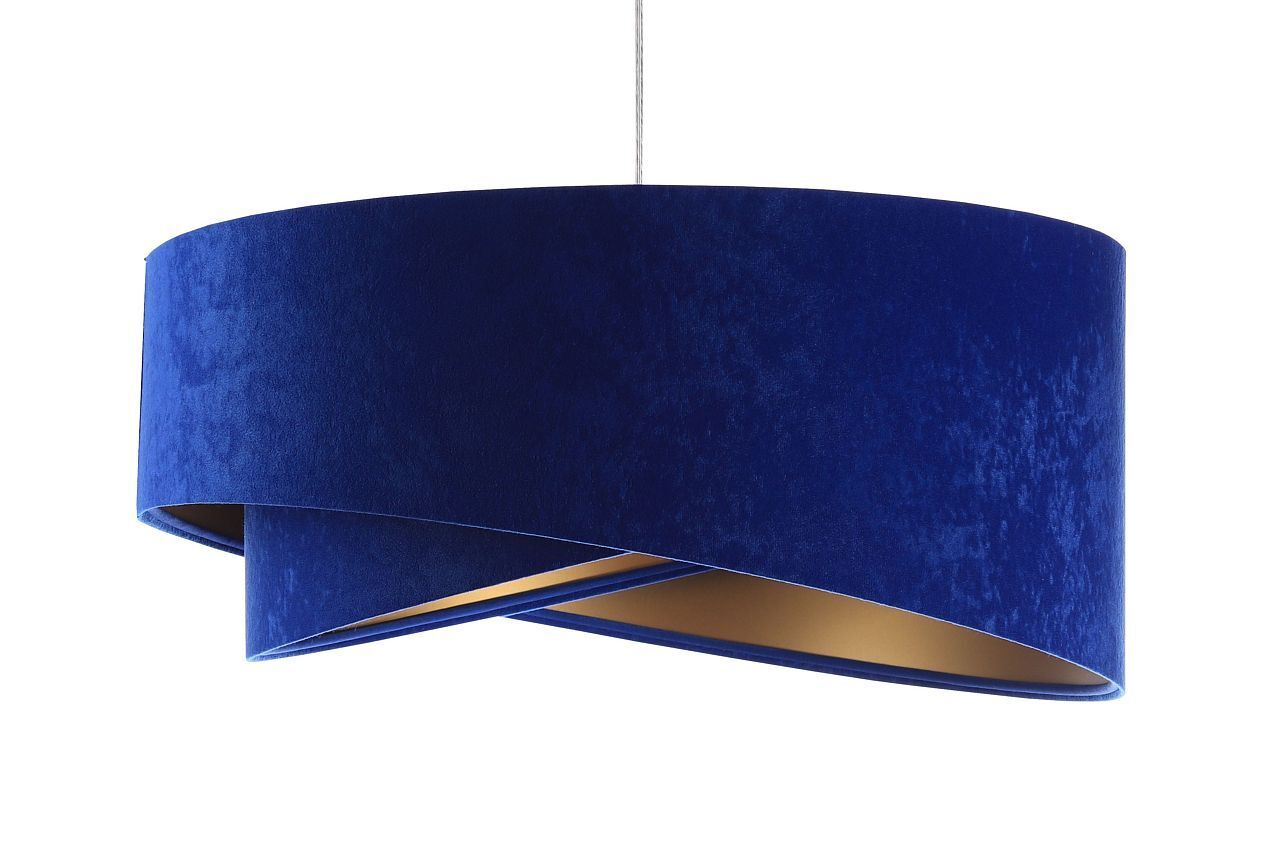 Pendelleuchte E27 rund Ø 50 cm Blau Gold Stoff Velours Optik