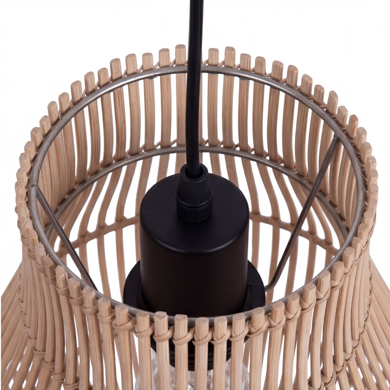 Moderne Pendelleuchte Bambus Natur Schwarz Ø30 cm E27 Lampenfassung, Korbrahmen, Hängeleuchte, Rattan, Schwarz