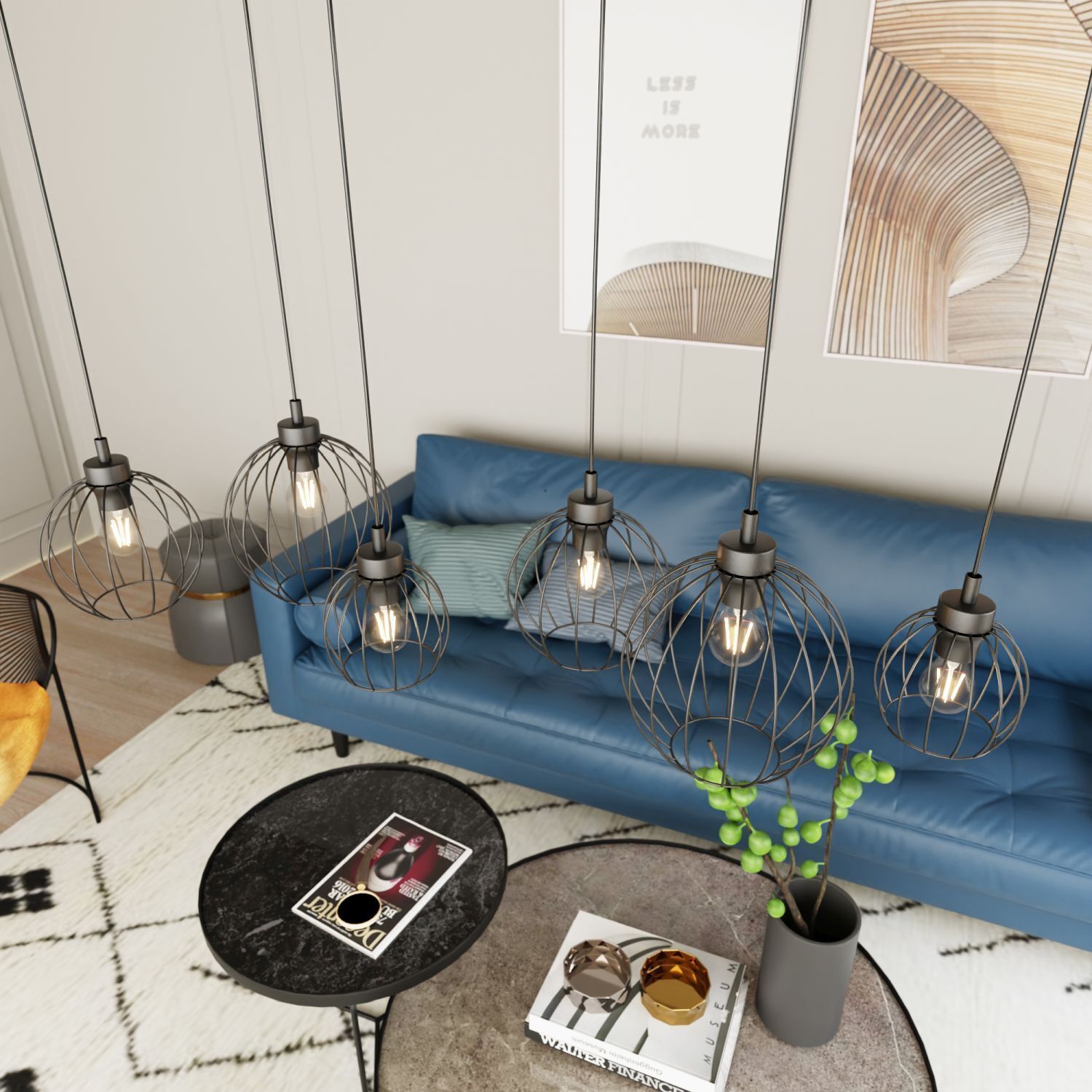 Schwarze Pendelleuchte E27 Metall 6-flammig L:125 cm Dekoration für Zuhause, Wohnzimmer, Tabelle, Kaffeetisch, Lampe