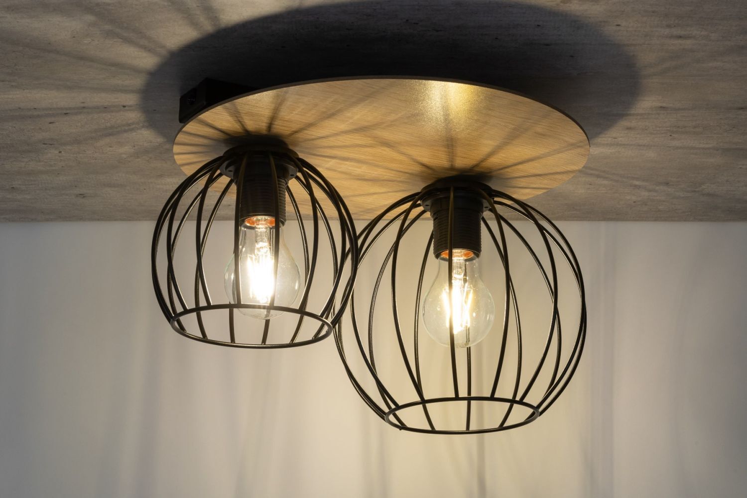 Deckenlampe Schwarz Natur E27 Metall Holz Wohnzimmer