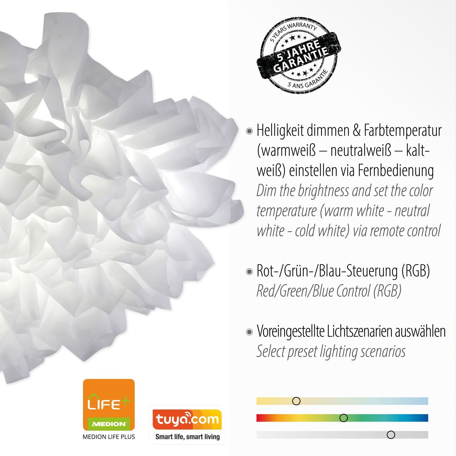 LED Deckenleuchte Stoff Weiß rund Ø50 cm 2700-5000 K