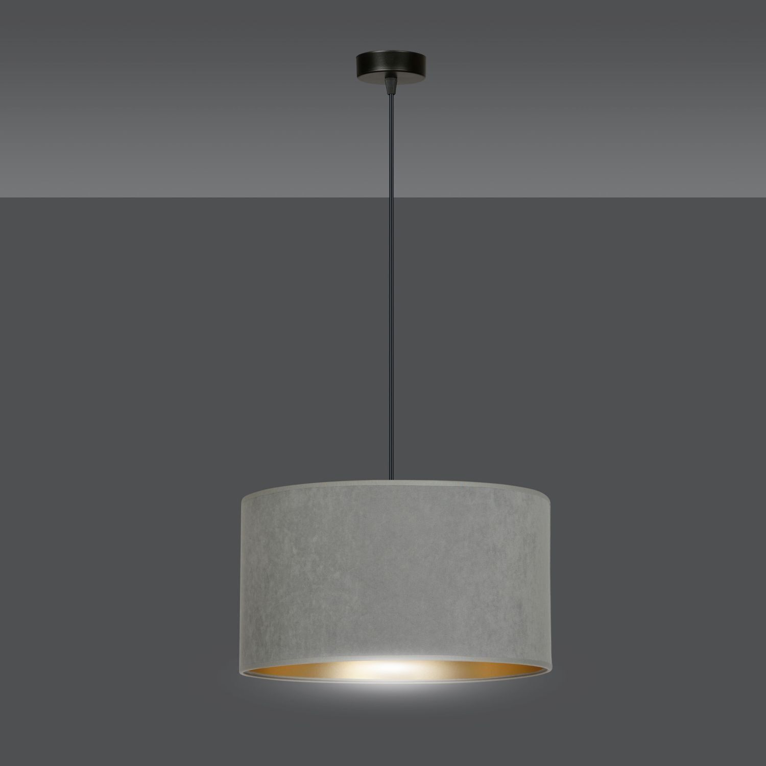 Hängelampe Stoff Ø 35 cm rund Modern Schwarz Grau Gold E27