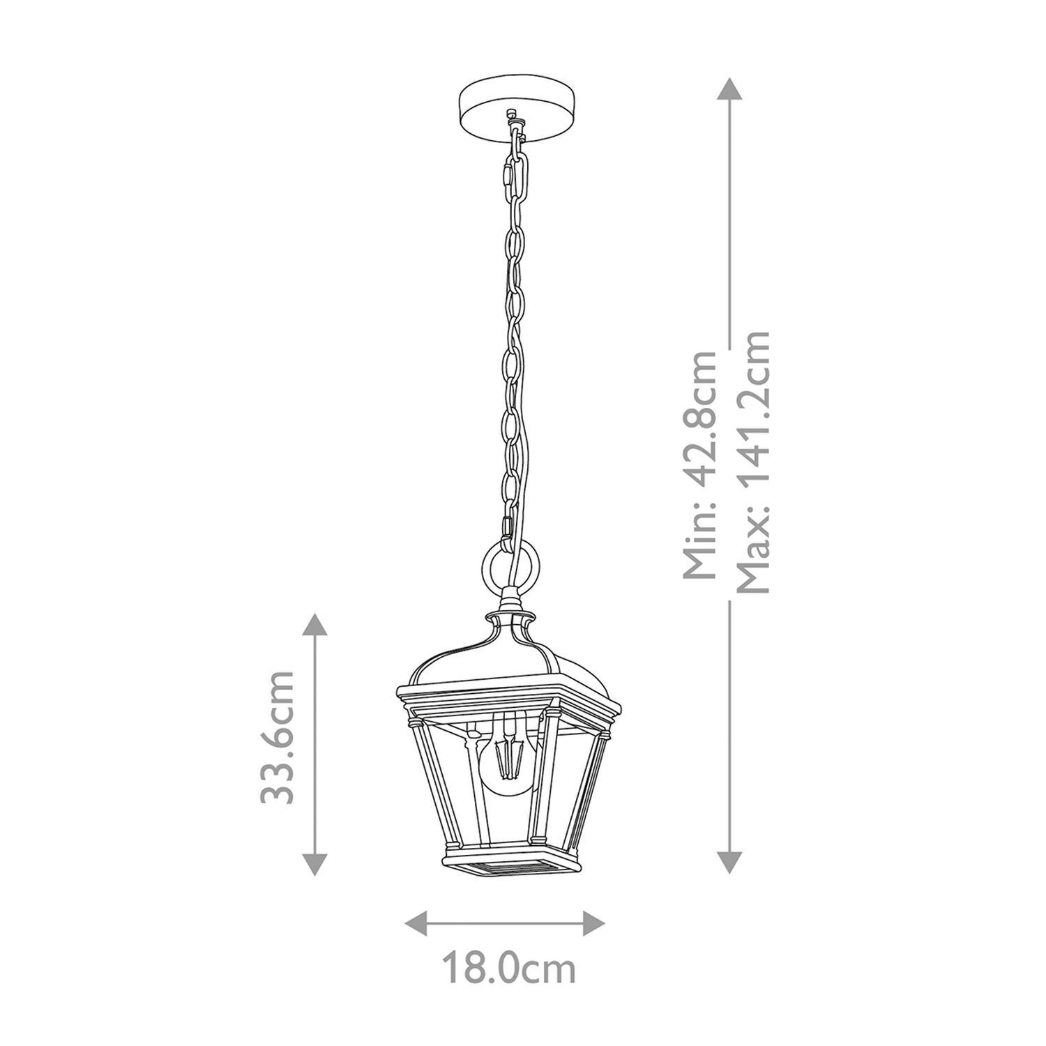 Außenlampe Schwarz B: 18 cm H: max. 141,2 cm E27 hängelampe, kette, glaskörper, kupferfarbend, pendellampe