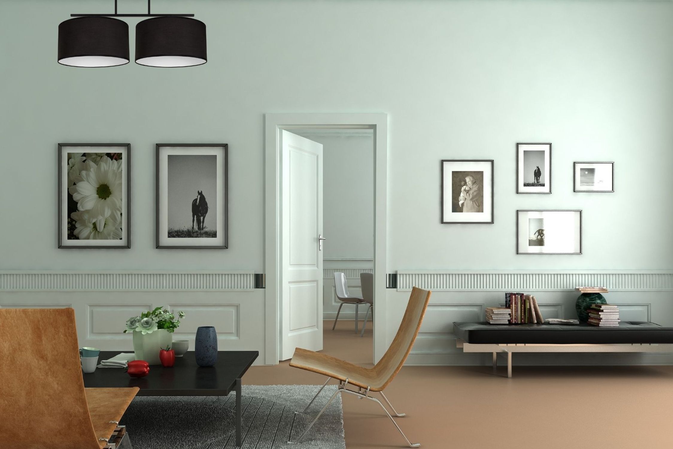 Deckenleuchte Stoff blendarm Schwarz Weiß E27 L:70 cm Wohnzimmer, Innenarchitektur, Inneneinrichtung, Stuhl, Gemälde