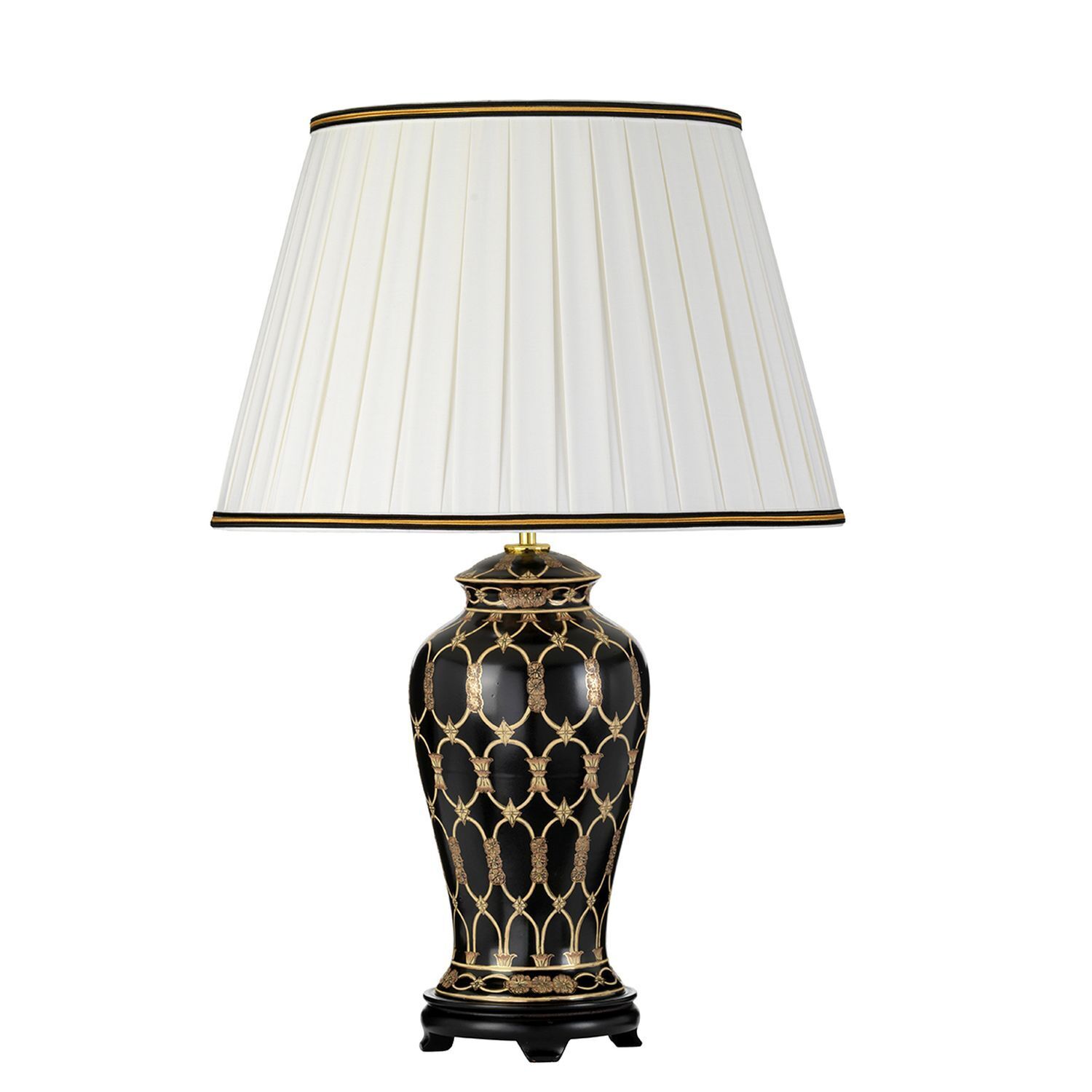 Tischlampe Keramik Stoff 68 cm Creme Schwarz Gold E27