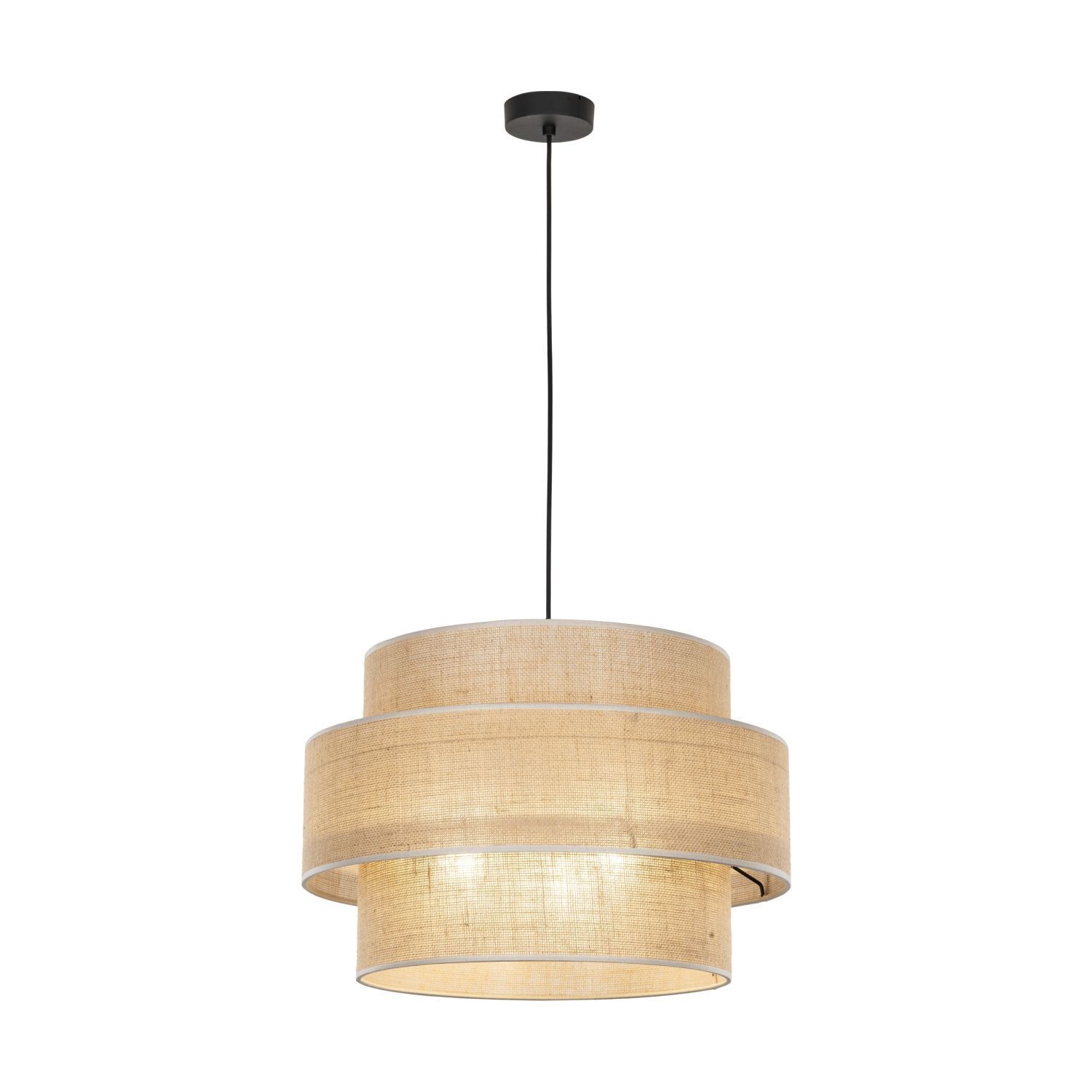 Hängeleuchte Jute rund Ø 50 cm H: max. 110 cm 3x E27 Boho Lampe, Kronleuchter, Klebeband