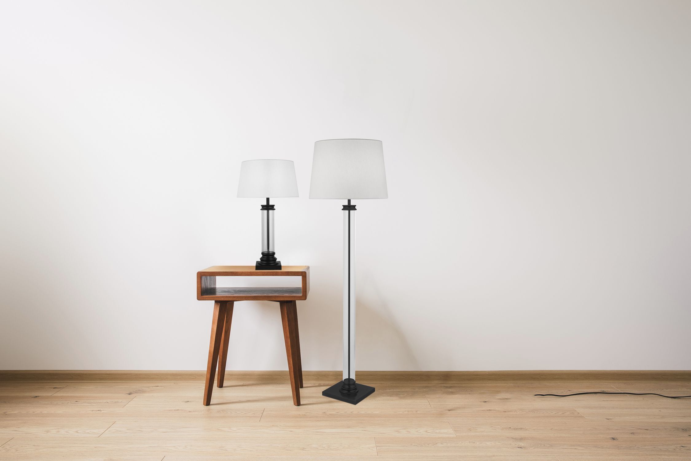 Tischleuchte 63 cm Schwarz Weiß E27 Stoff Glas