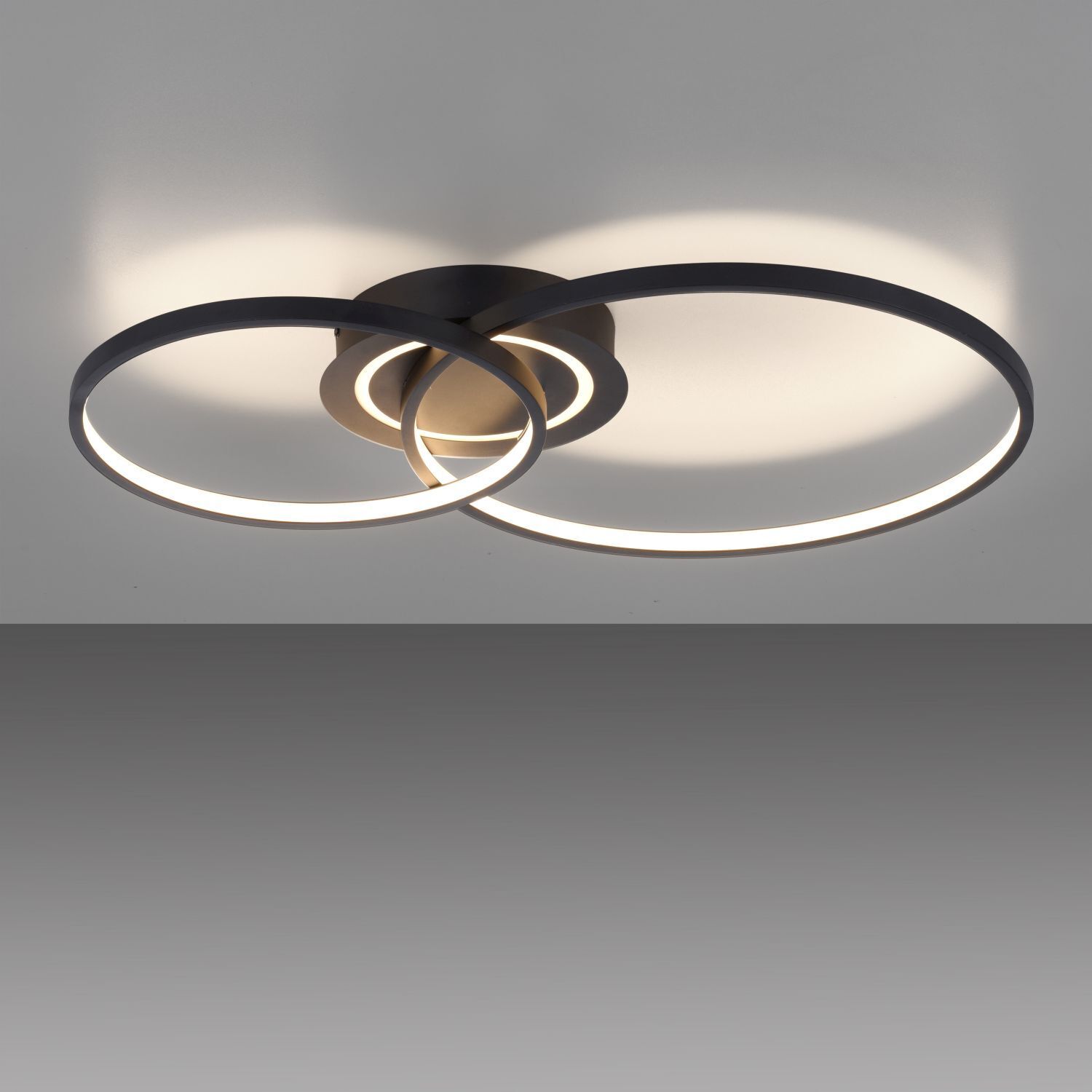 Stilvolle LED Deckenleuchte Metall Schwarz 3000 K Ringe