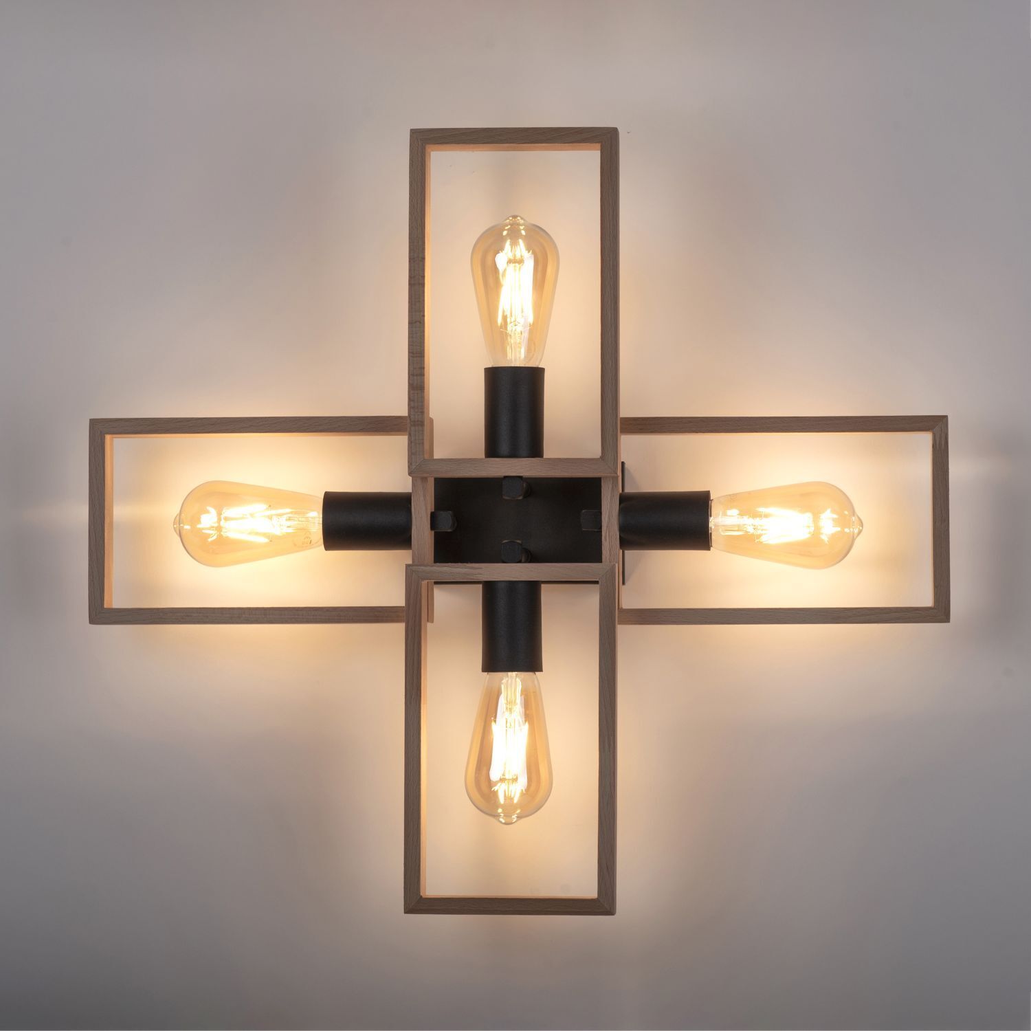 Natürliche Deckenlampe Retro Holz Metall L:62 cm E27
