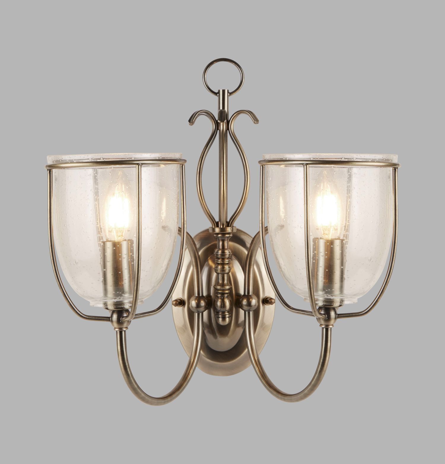 Wandleuchte 2-flammig mit Schalter E14 Glas Metall