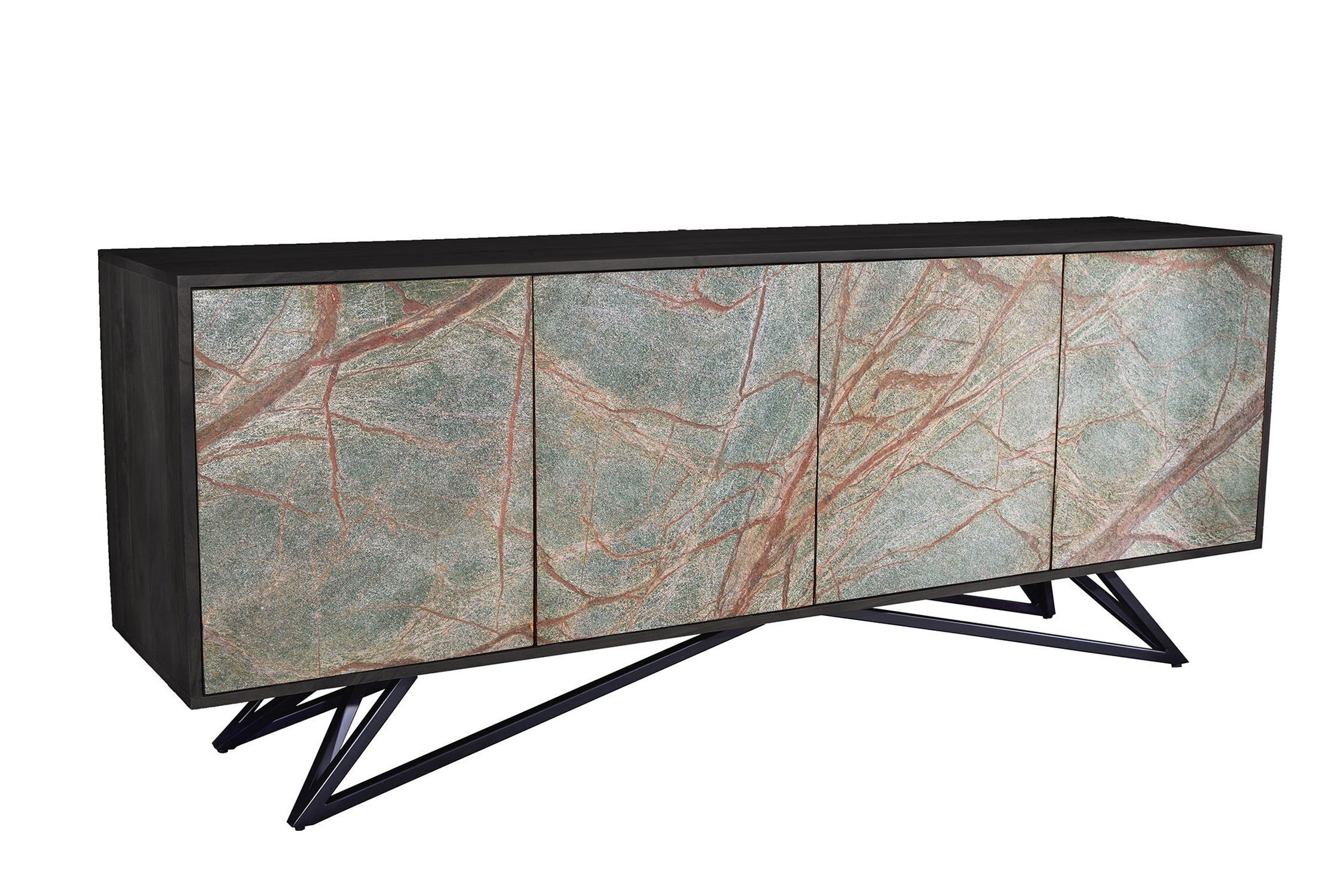 Sideboard Modern 175 cm Steinfurnier Akazienholz Eisen Unikat