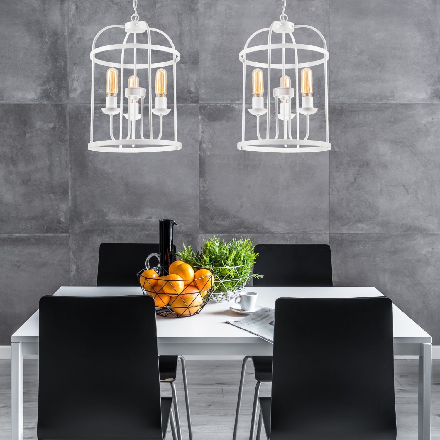 Hängelampe Metall Weiß Ø 35,5 cm 3-flammig E27 Rustikal