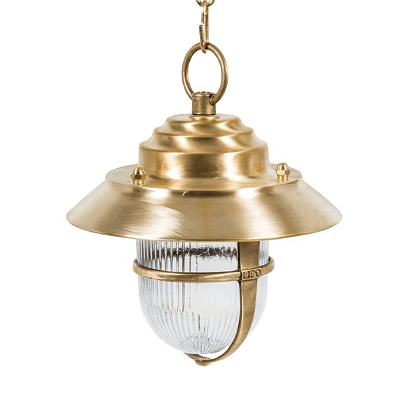 Hänge-Lampe, Brass, Gartenlampe, Industrie-Lampe, Glas-Schirm