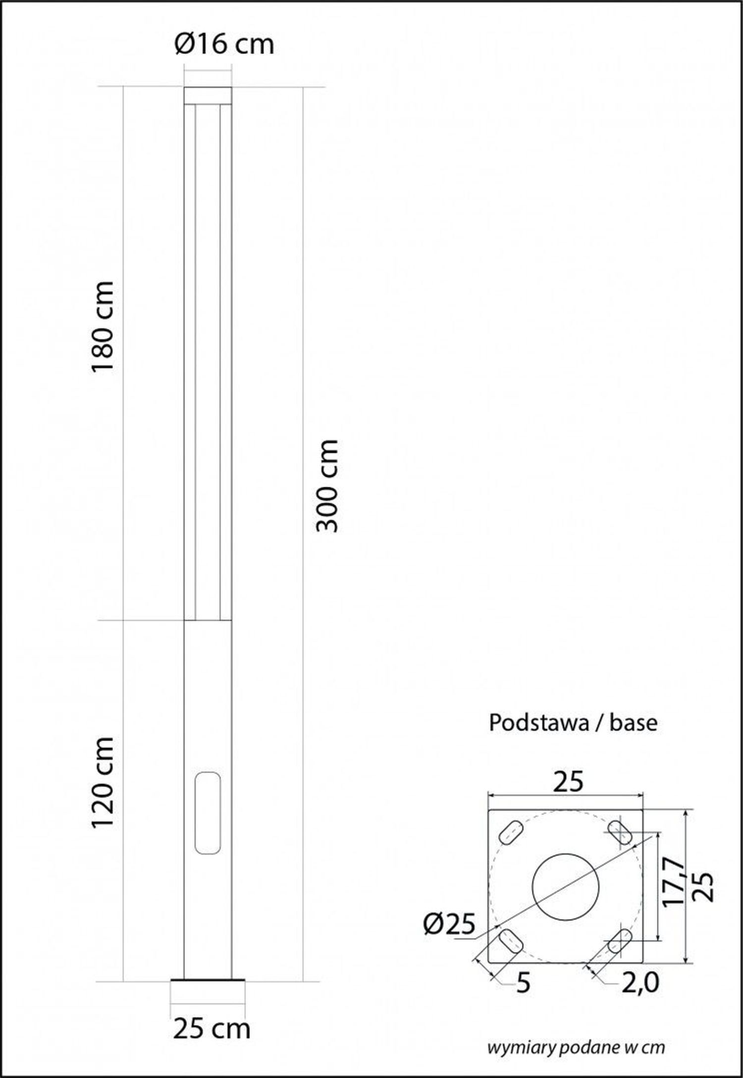 XXL LED Pollerleuchte Aluminium IP65 44 W 4000 K 300 cm