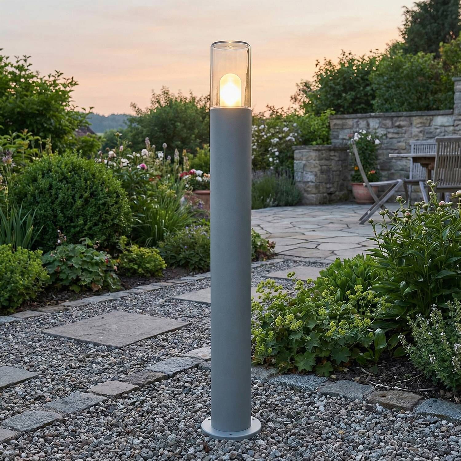 Pollerleuchte 80 cm IP44 Grau Weiß Aluguss E27