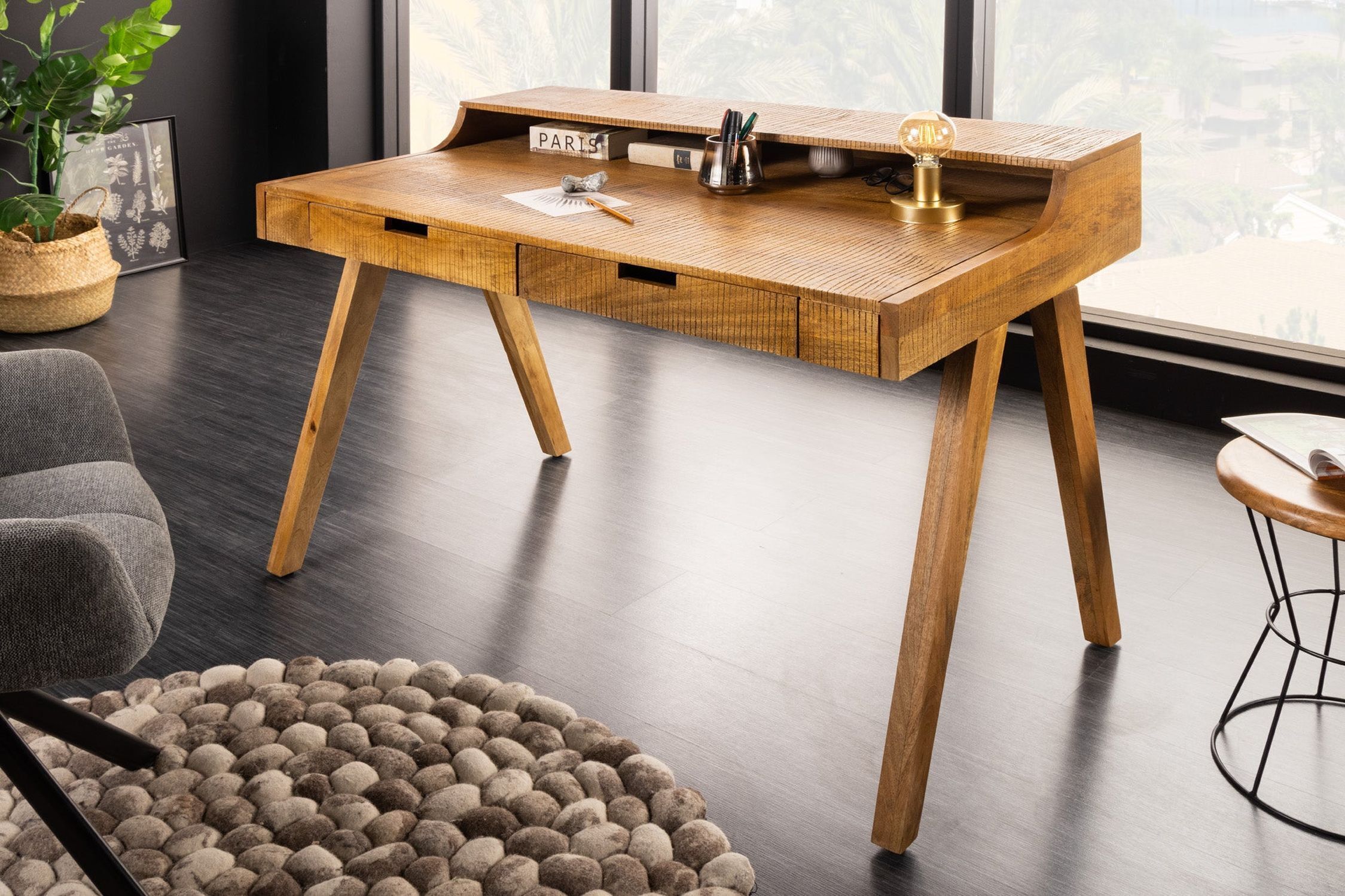 Schreibtisch mit Schublade Mango Holz in Natur 120x86 cm