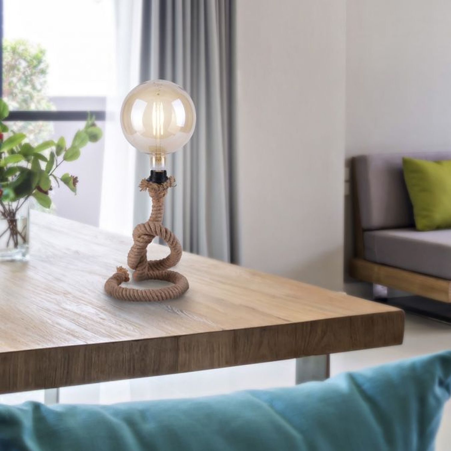 Vintage Tischleuchte E27 bis 15 W 33 cm Tau Seil Lampe, Mobiliar, Tabelle, Tischplatte