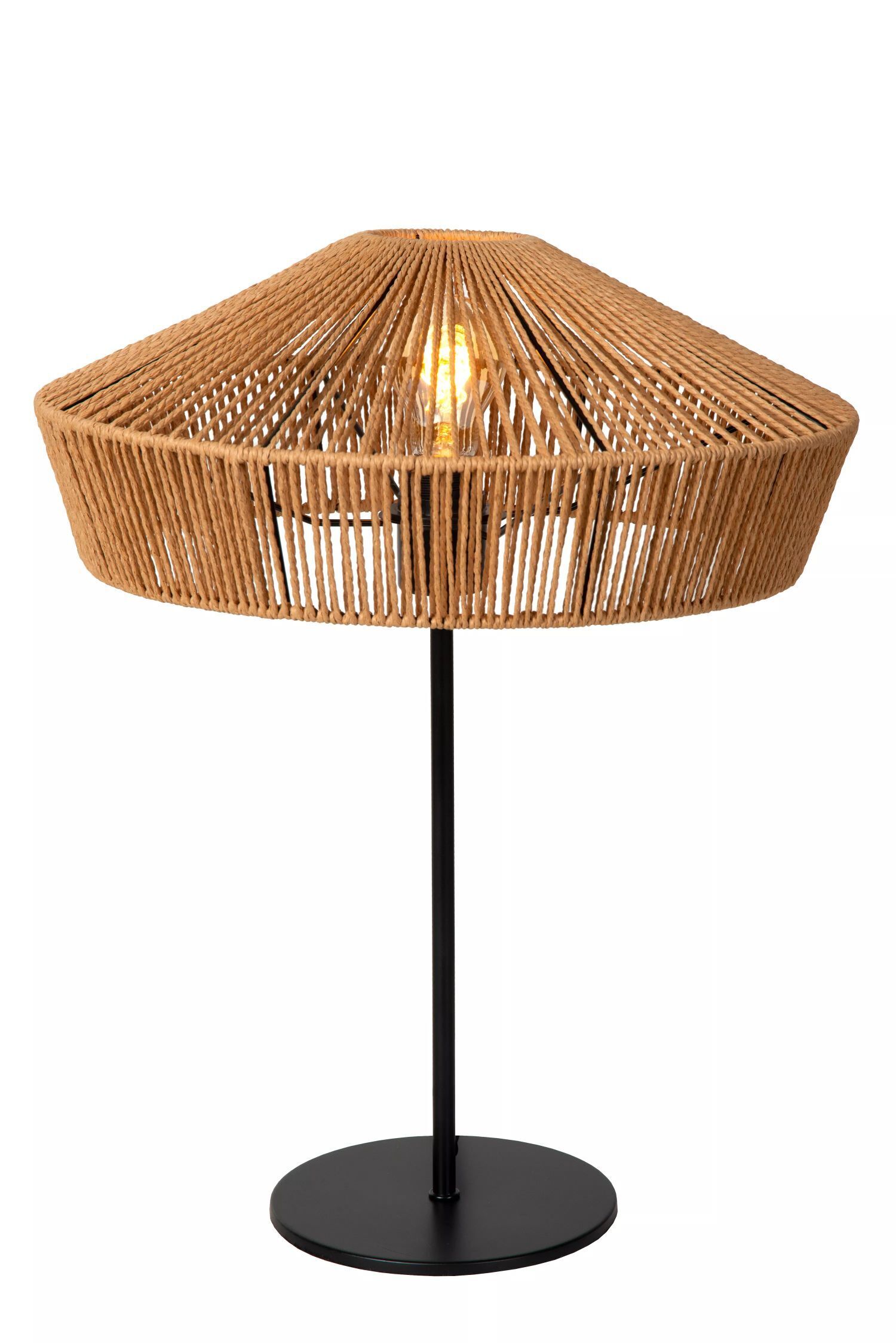 Runde Tischlampe Papier Natur Schwarz E27 50 cm Lampe, Tischlampe, Lampenschirm