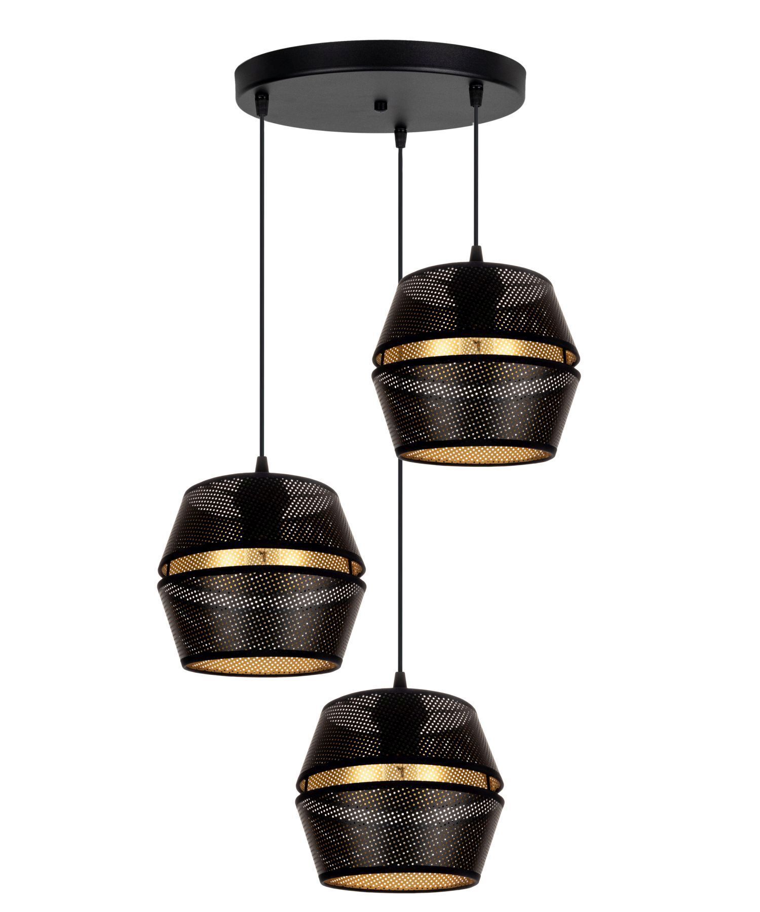 Runde Hängelampe Schwarz Gold Metall B:45 cm E27 3-flmg