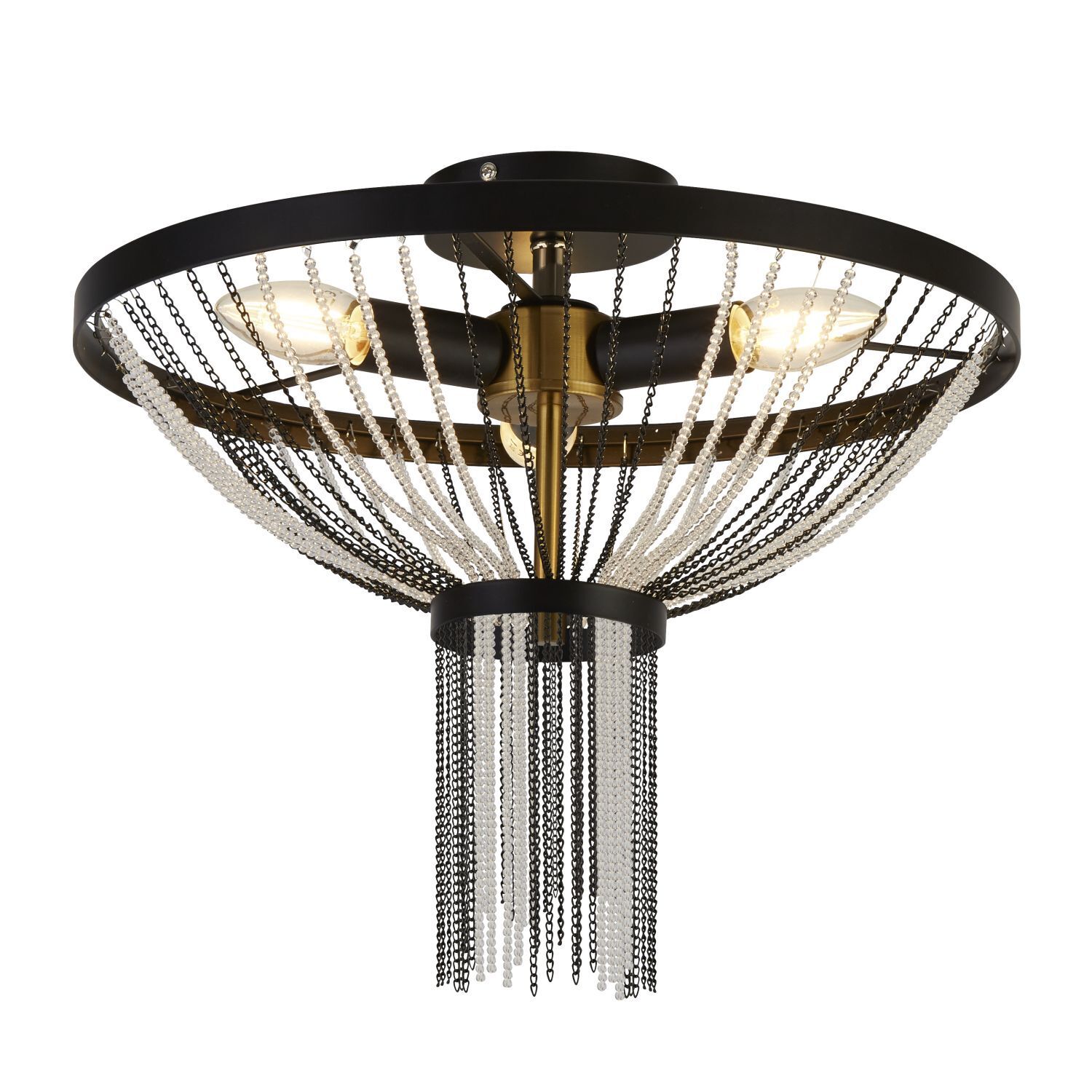 Deckenlampe rund Ø 40 cm Schwarz Kettel Metall Acryl Kristall