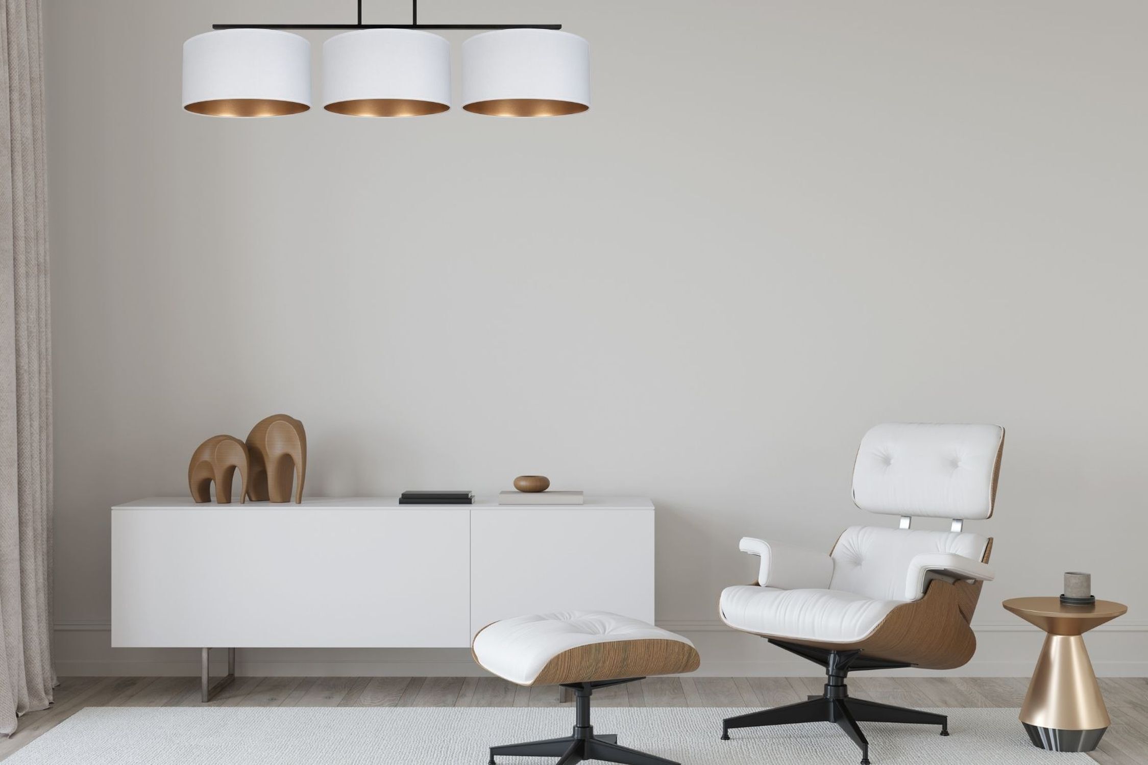 Blendarme Deckenleuchte Stoff Weiß Gold E27 100 cm lang wohnzimmer, stuhl, bequem, lampe, möbel