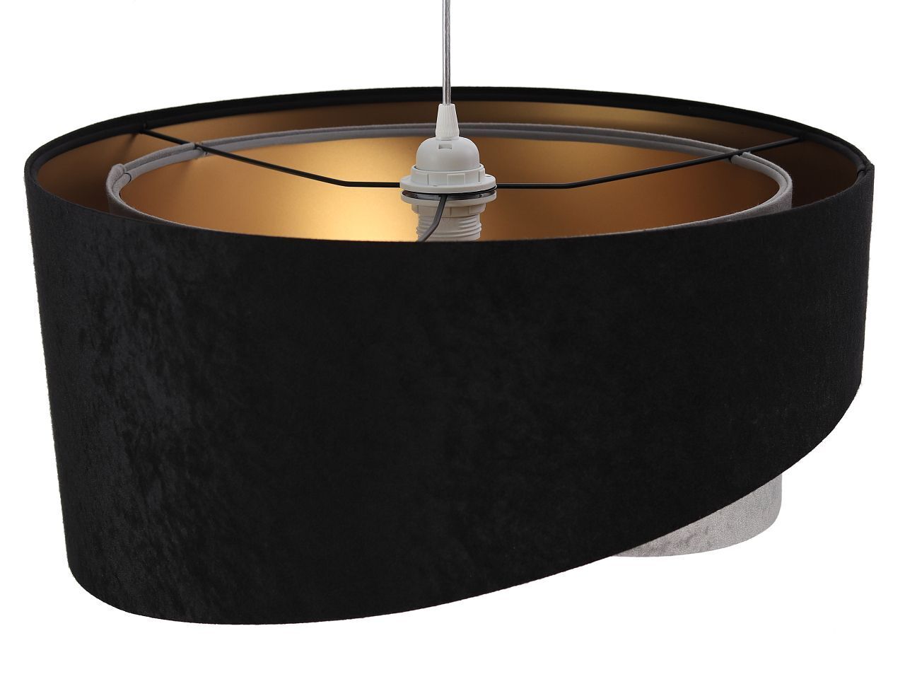 Pendelleuchte Schwarz Grau Gold E27 rund Ø 50 cm Stoff