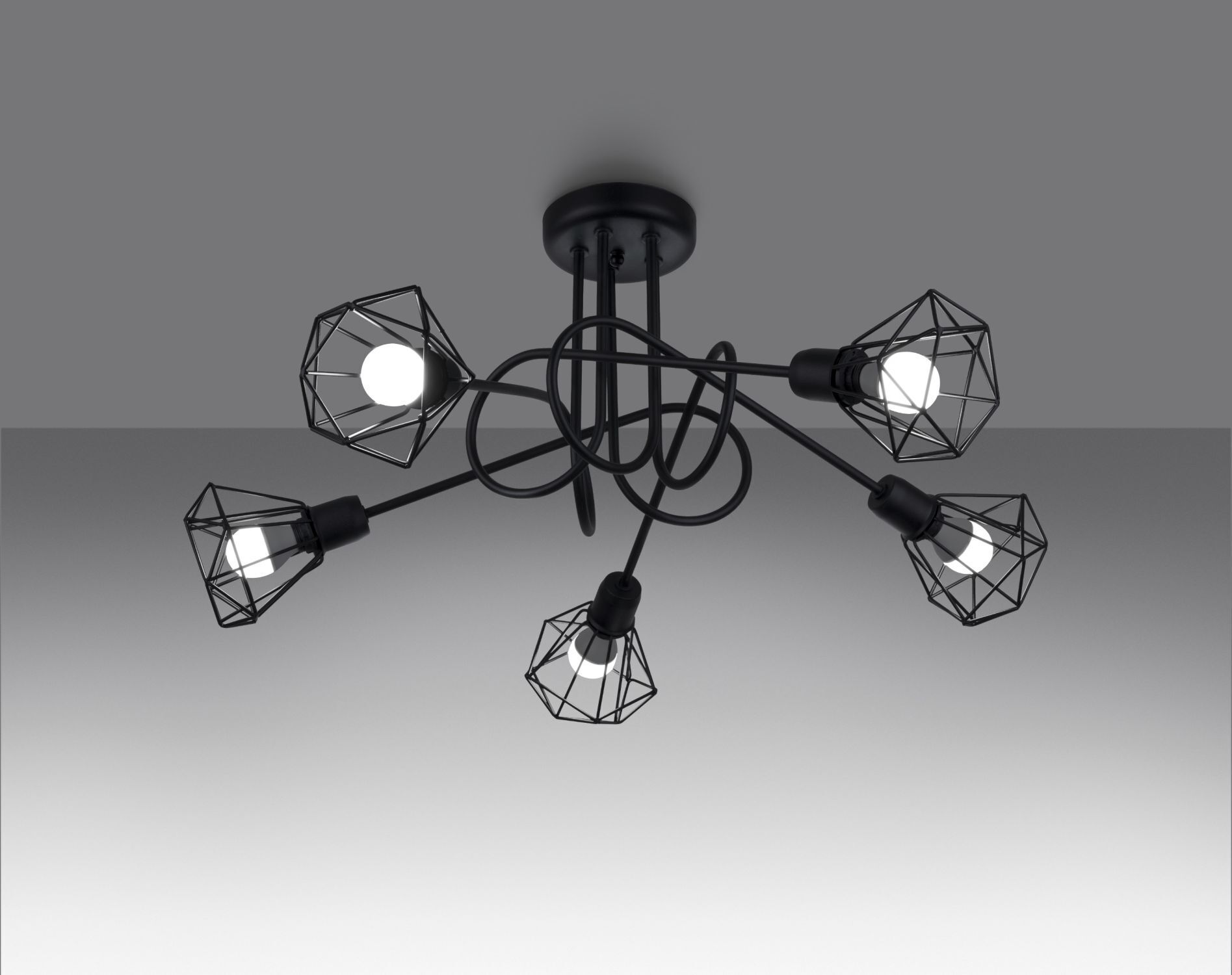 Deckenleuchte Metall 58 cm breit Drahtschirm Schwarz
