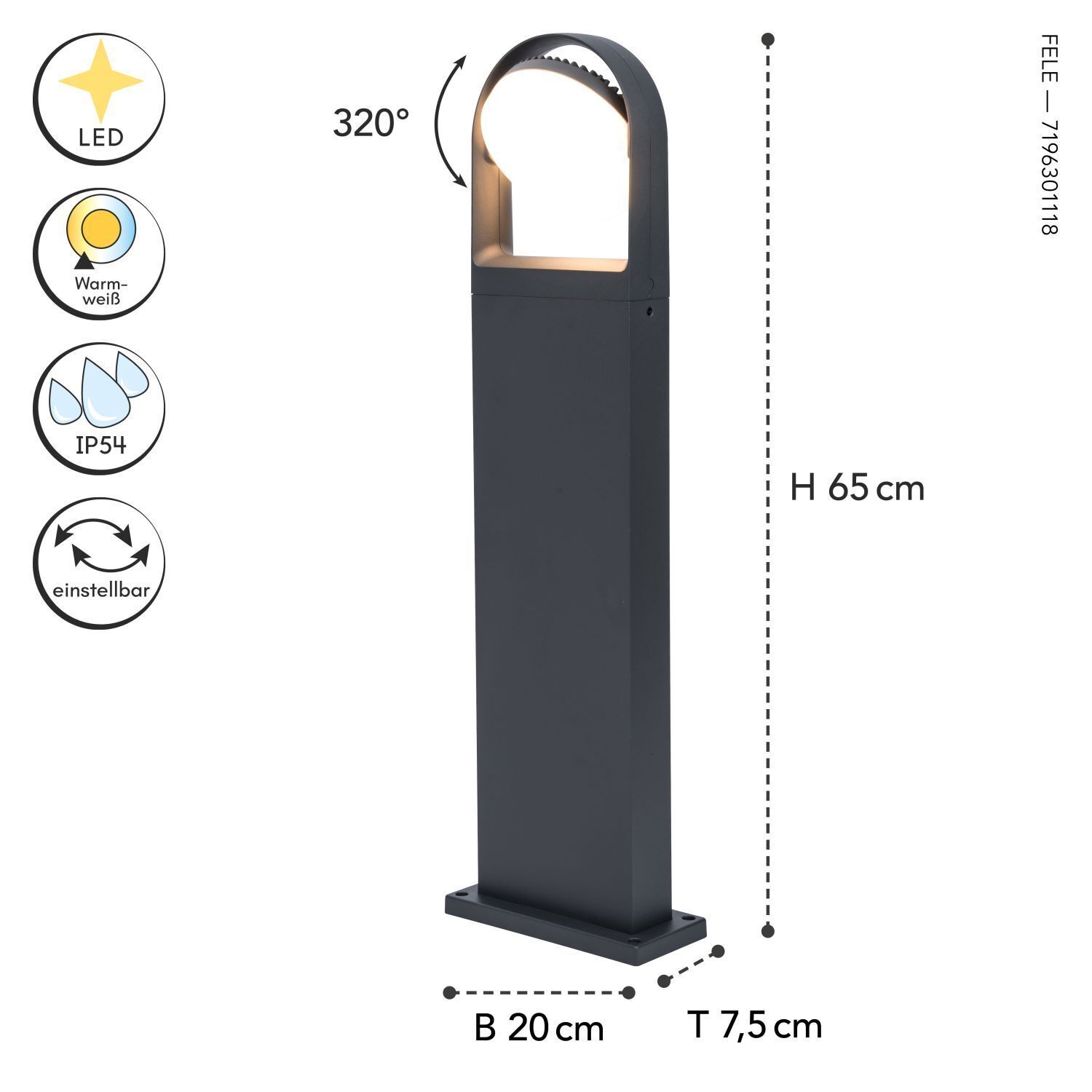 LED Wegeleuchte Aluminium 70 cm IP54 3000 K Anthrazit