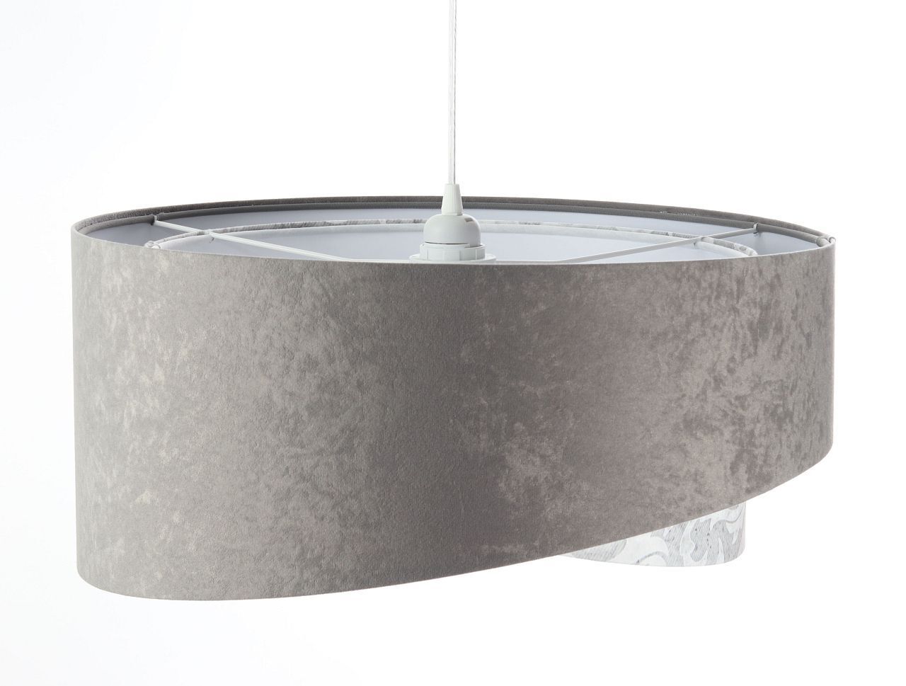 Pendelleuchte Grau Weiß Ø 50 cm Stoffschirm Velours Optik