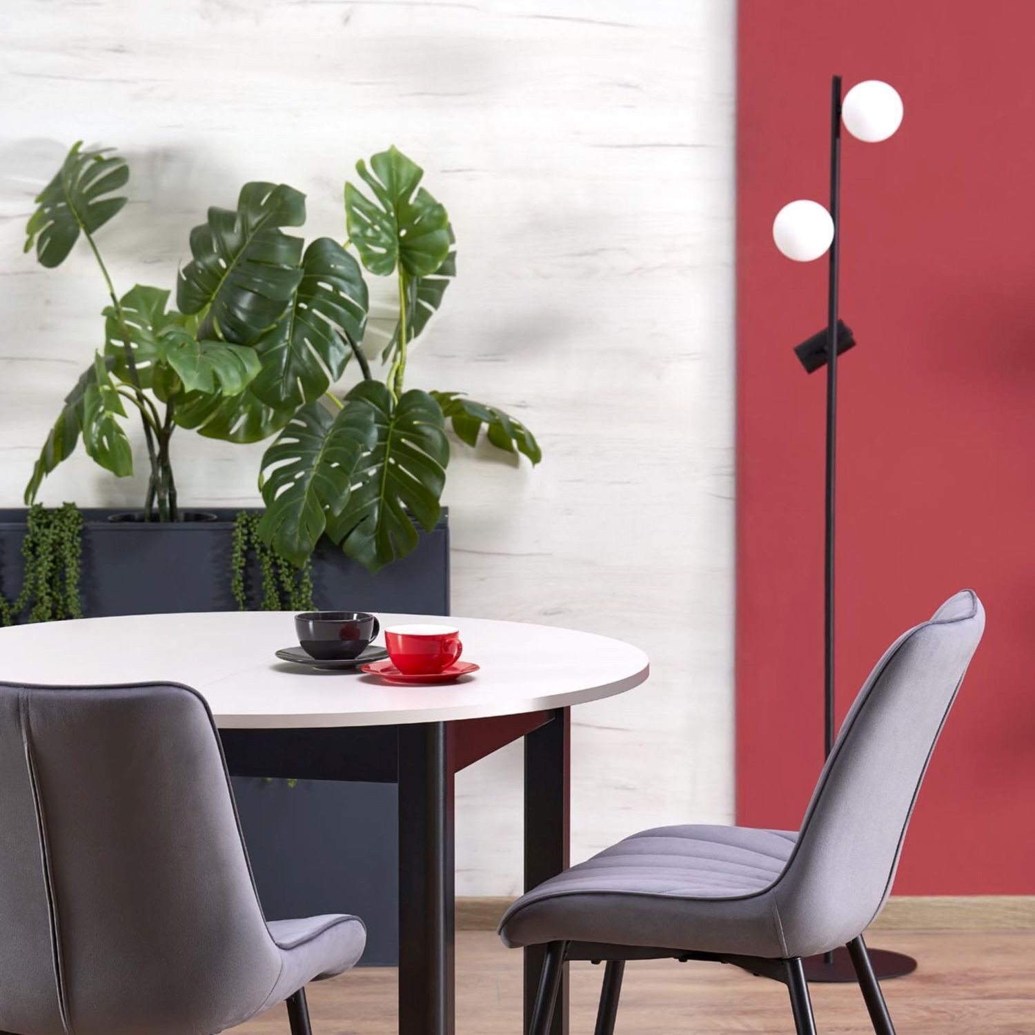 Stehlampe Schwarz 152 cm GU10 G9 Metall Glas flexibel Tisch, Esstisch, Pflanzenständer, Leuchtenstange, Sessel