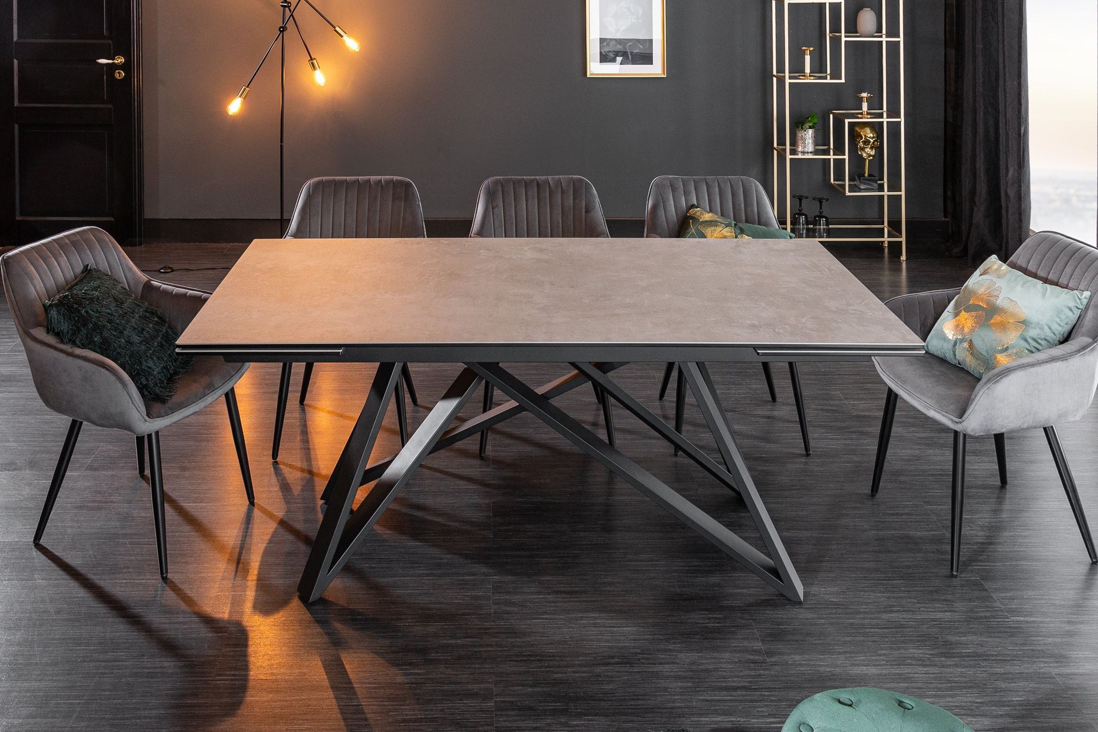Esstisch ausziehbar Keramik in Grau Schwarz 180 cm