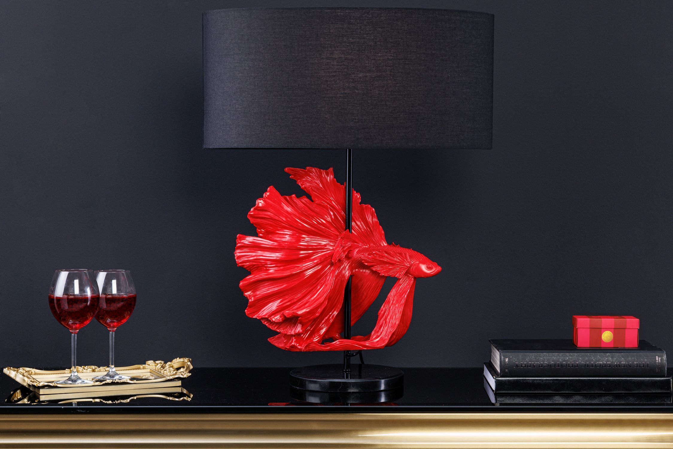 Tischleuchte Marmor Stoff Rot Schwarz 64 cm gemütlich