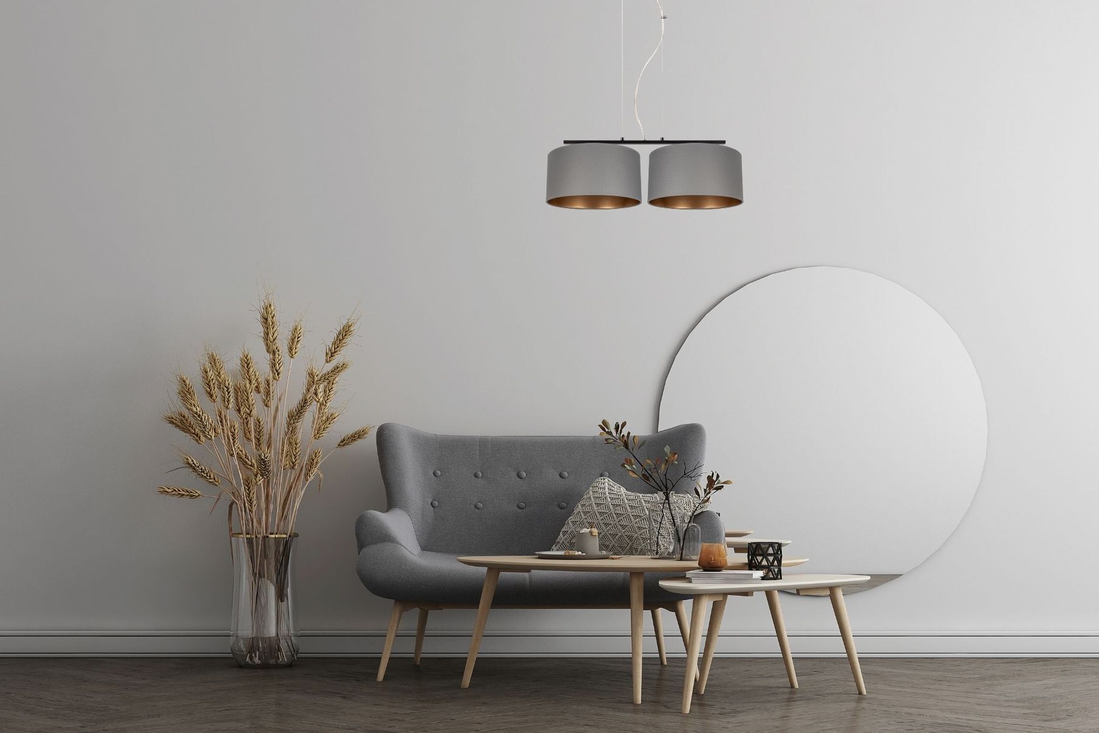 Stoff Hängelampe blendarm Graphit Gold E27 70 cm lang Lampe, Stehlampe