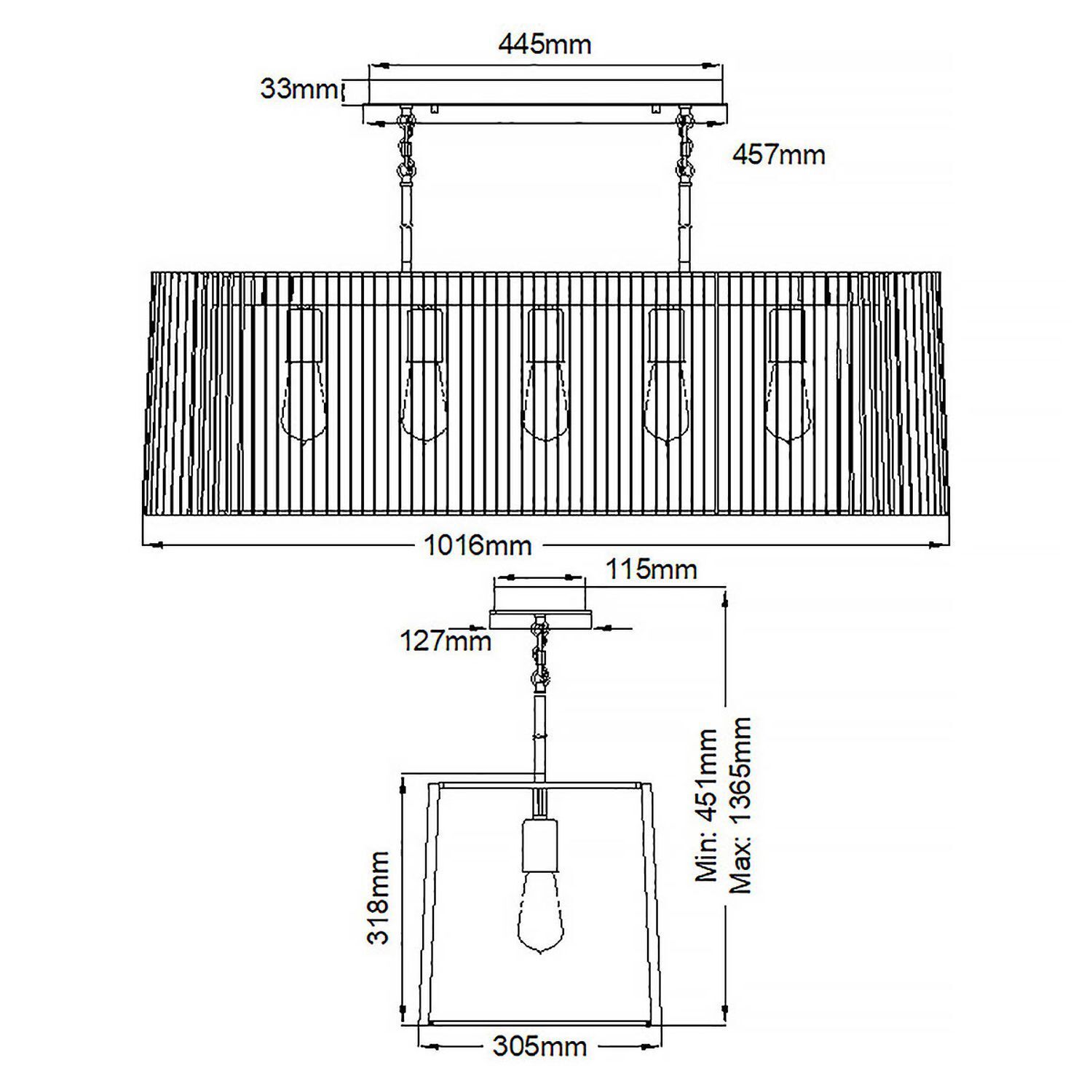 Pendelleuchte Schwarz Messing B: 101,6 cm 5x E27 Metall