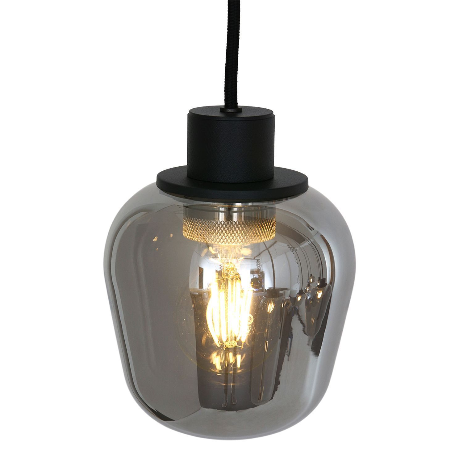 Runde Hängelampe Schwarz Rauchgrau Glas Metall 145 cm