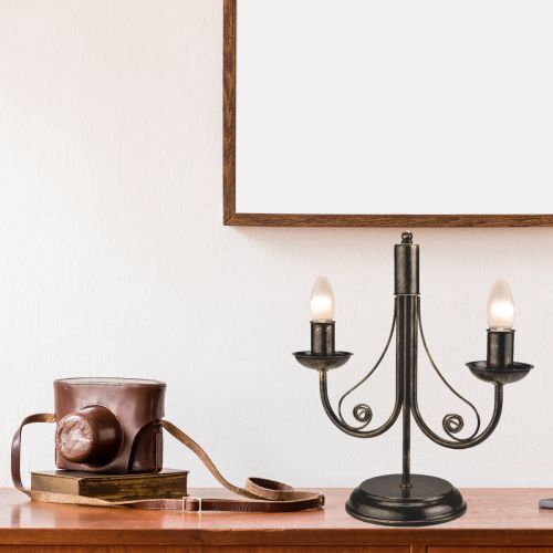 Tischlampe Metall Schwarz Rustikal H:36cm Antik