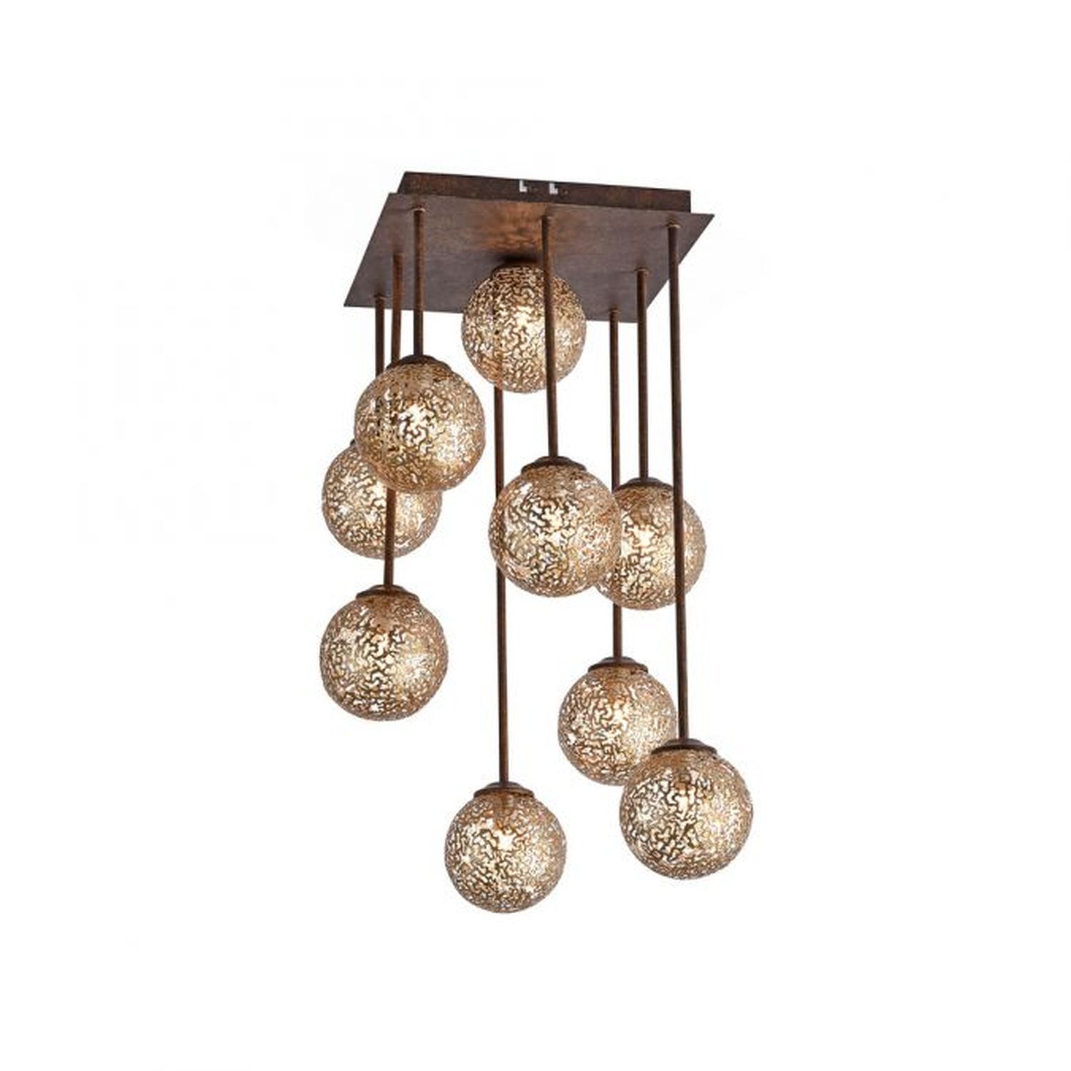 Rustikale Deckenlampe Metall G9 9-flammig Kugeln Gold