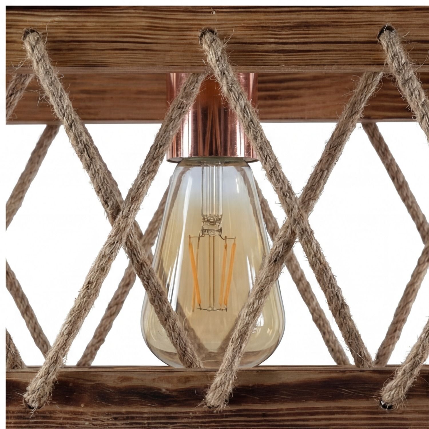 Hängelampe, Glühbirne, Rope-Design, Holzdekor, Kettenleuchte