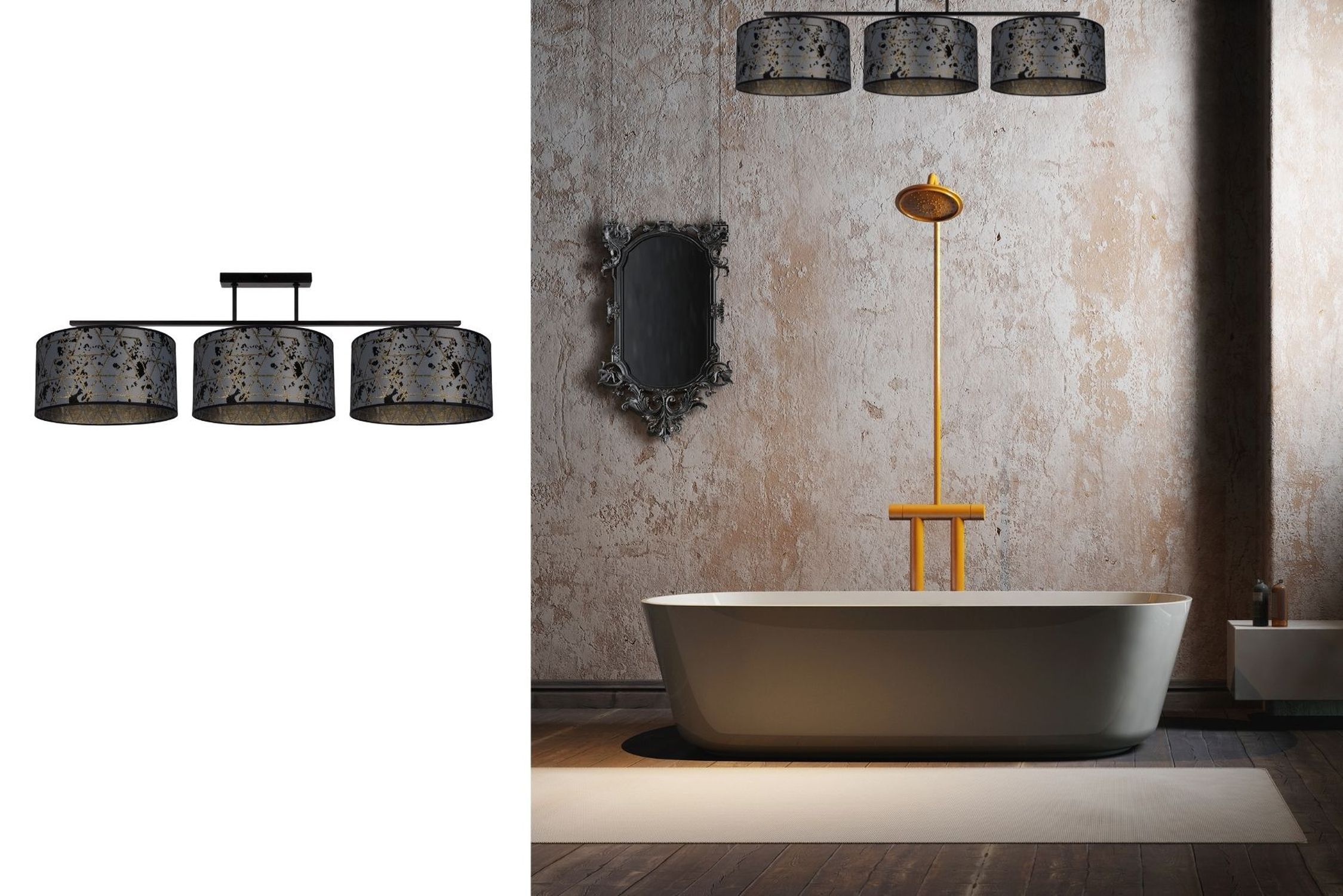 Wandleuchte, Dreierleuchte, Lampenschirm, Metalllampe, Wohnzimmer-Lampe