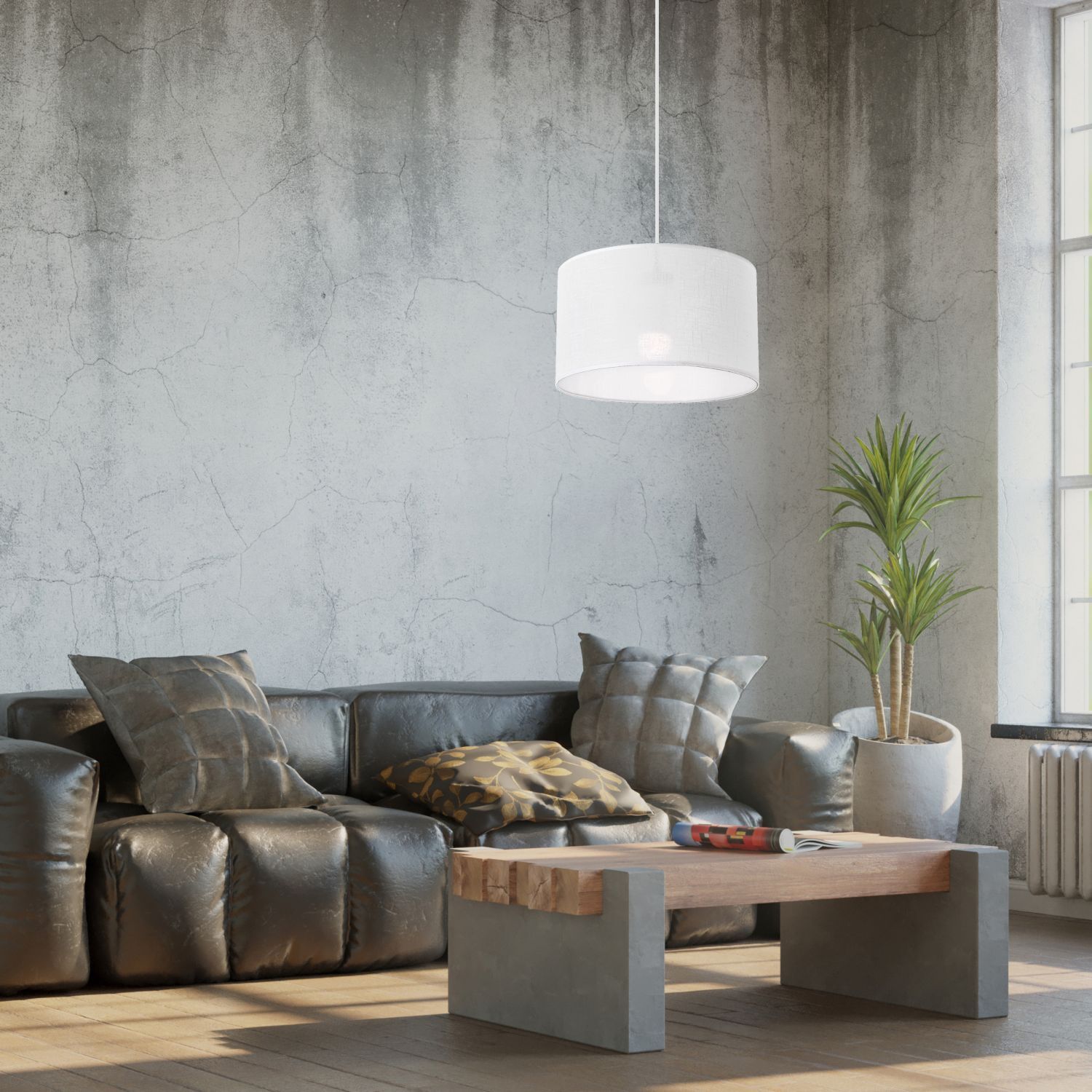 Hängelampe Weiß Stoff Ø 35 cm verstellbar wohnlich Modern E27