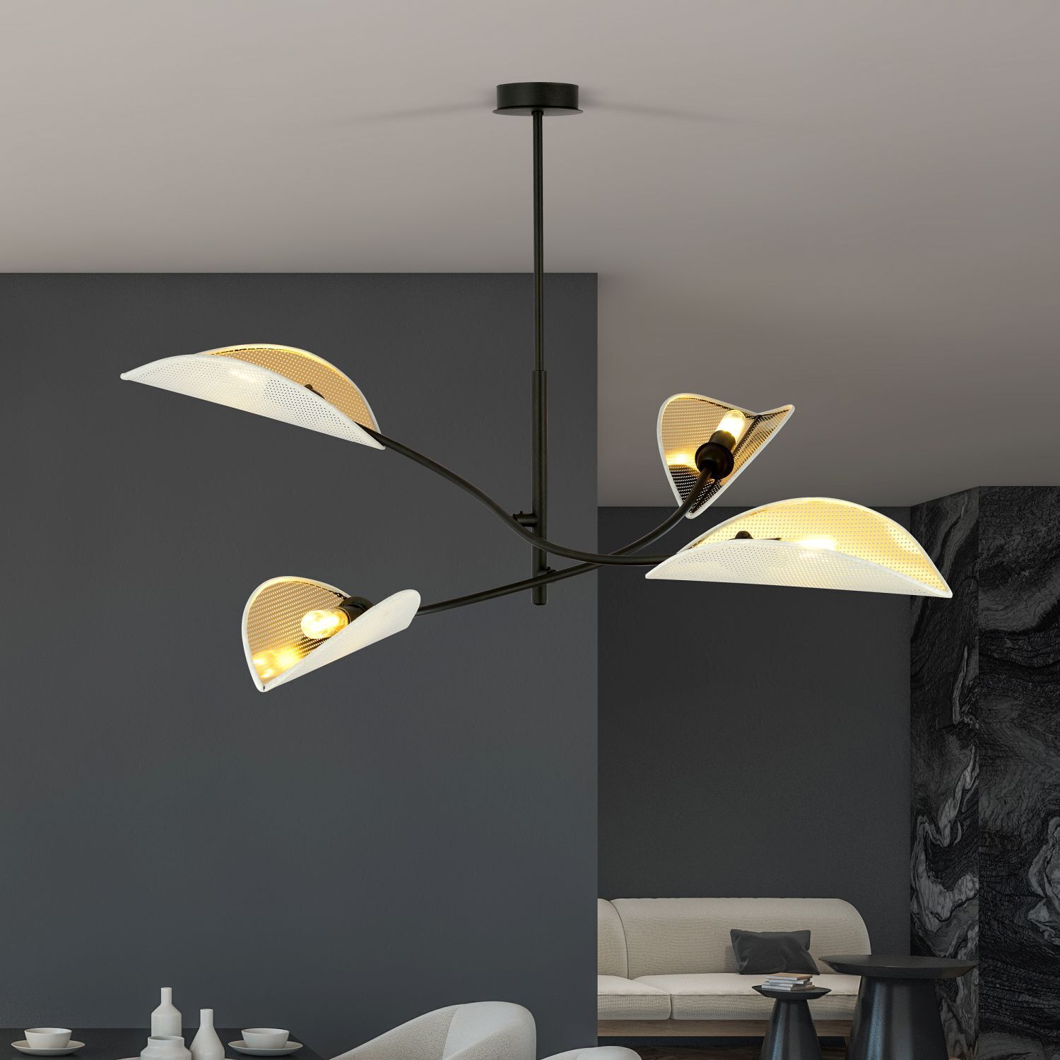 Deckenlampe Modern B: 102 cm drehbar 4x E14 Metall Stoff