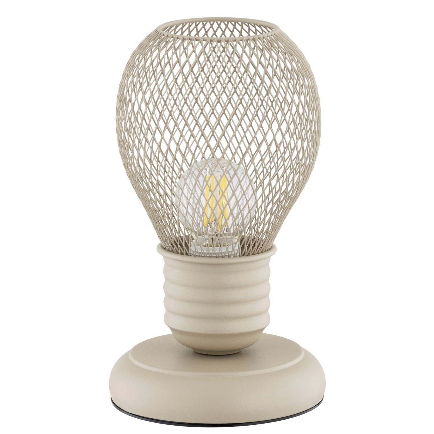 Tischleuchte, Lampengehäuse, Metallgitter, Beige, LED/Glühbirne