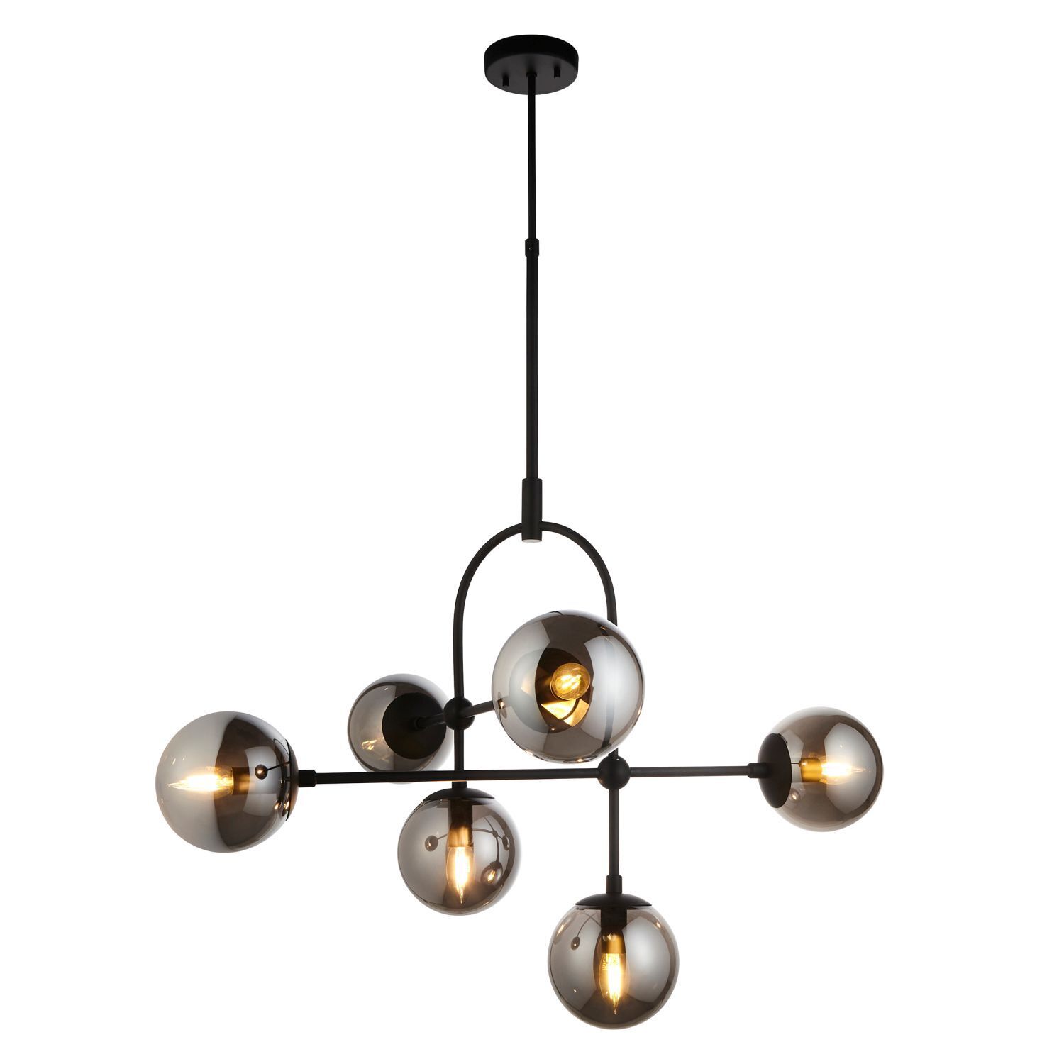 Deckenlampe Rauchglas Metall Kugel Schirm B: 86 cm 6x E14