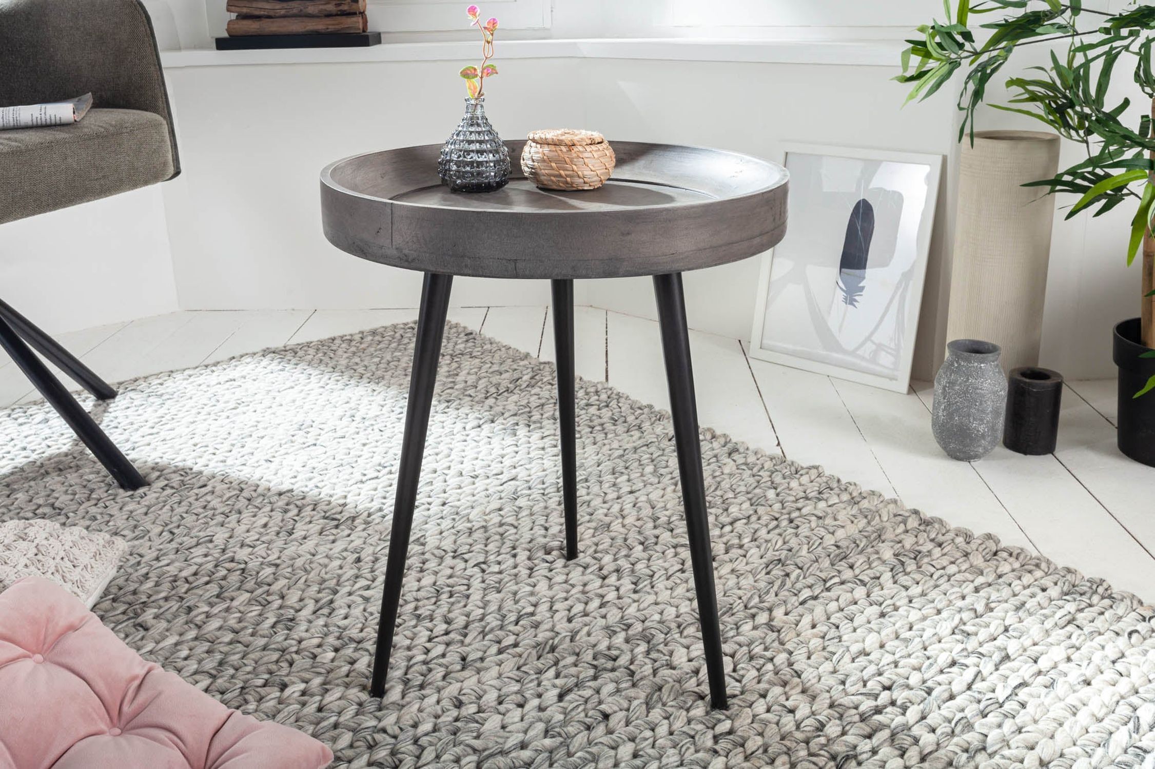 Beistelltisch Akazienholz Metall in Grau Schwarz 45x45 cm Moebel, Tabelle, Kaffeetisch, Dekoration für Zuhause, Teppich