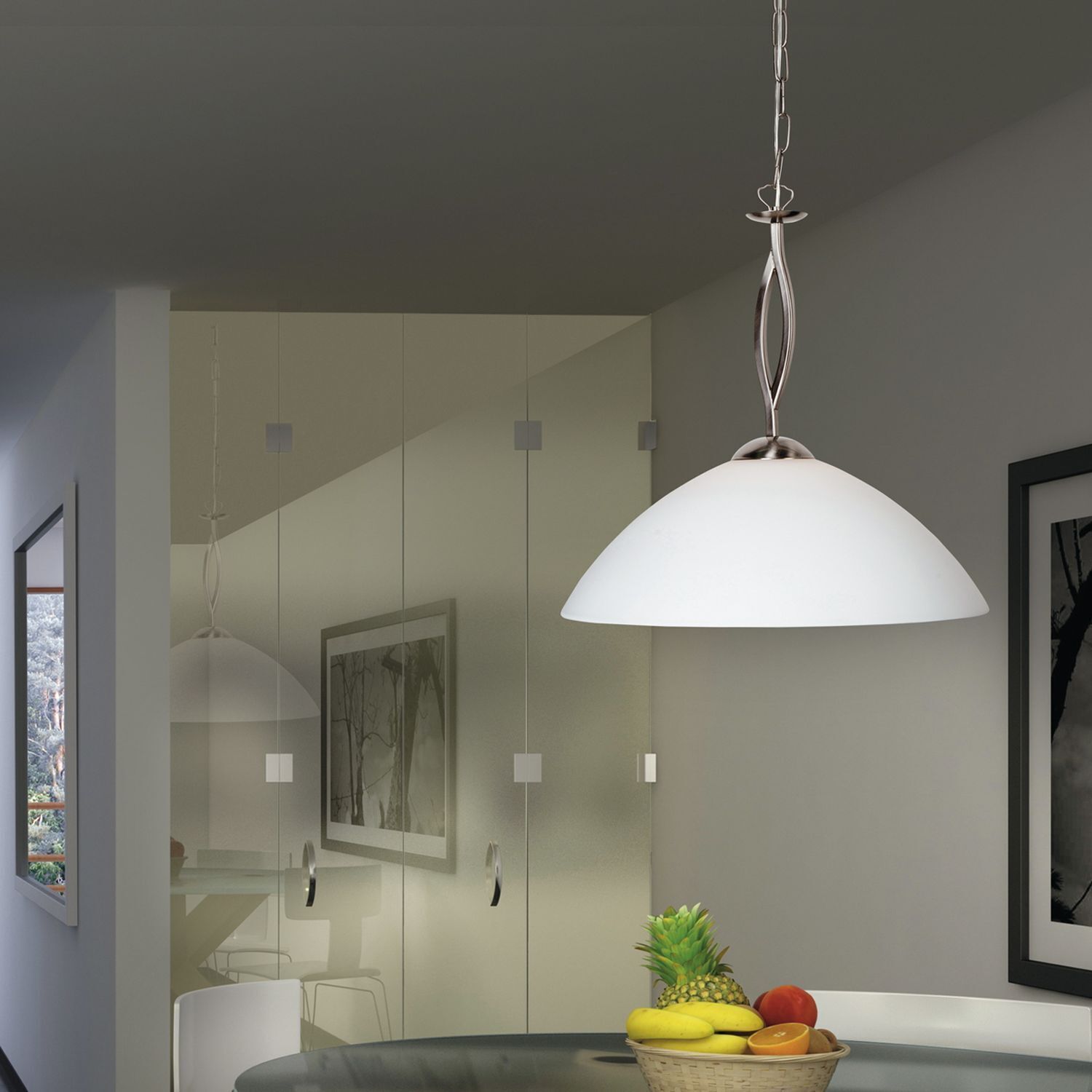 Runde Hängelampe Glas Metall Ø45 cm E27 gemütlich