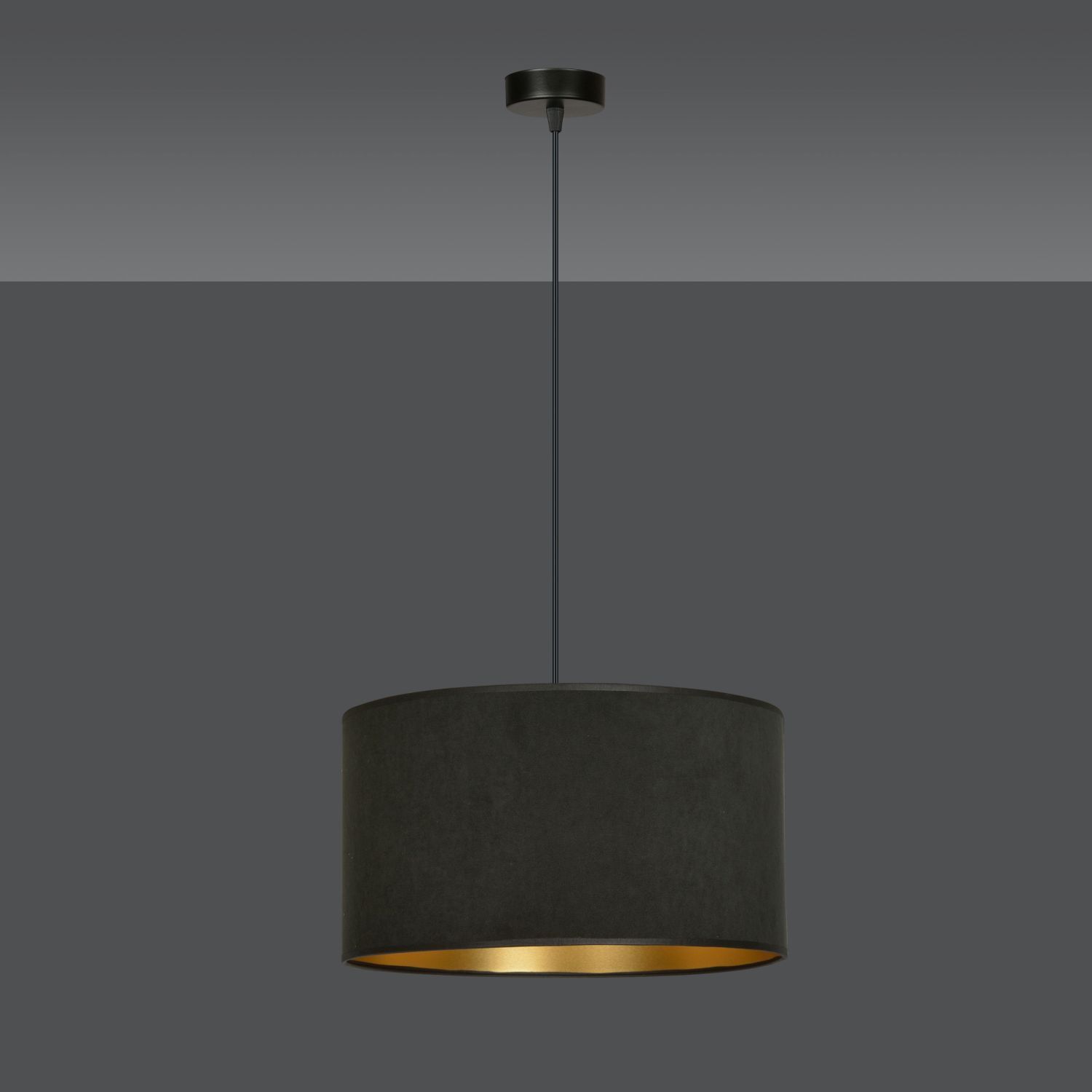 Pendelleuchte Schwarz Gold Ø 35 cm rund Stoff E27 CYRIL