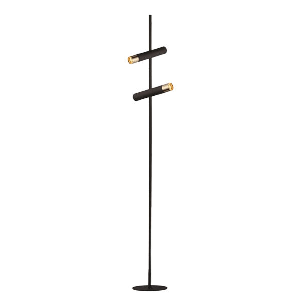 LED Stehlampen fußbodenlampe, standing lamp, Metallrahmen, zwei Leuchten, schwarze Oberfläche