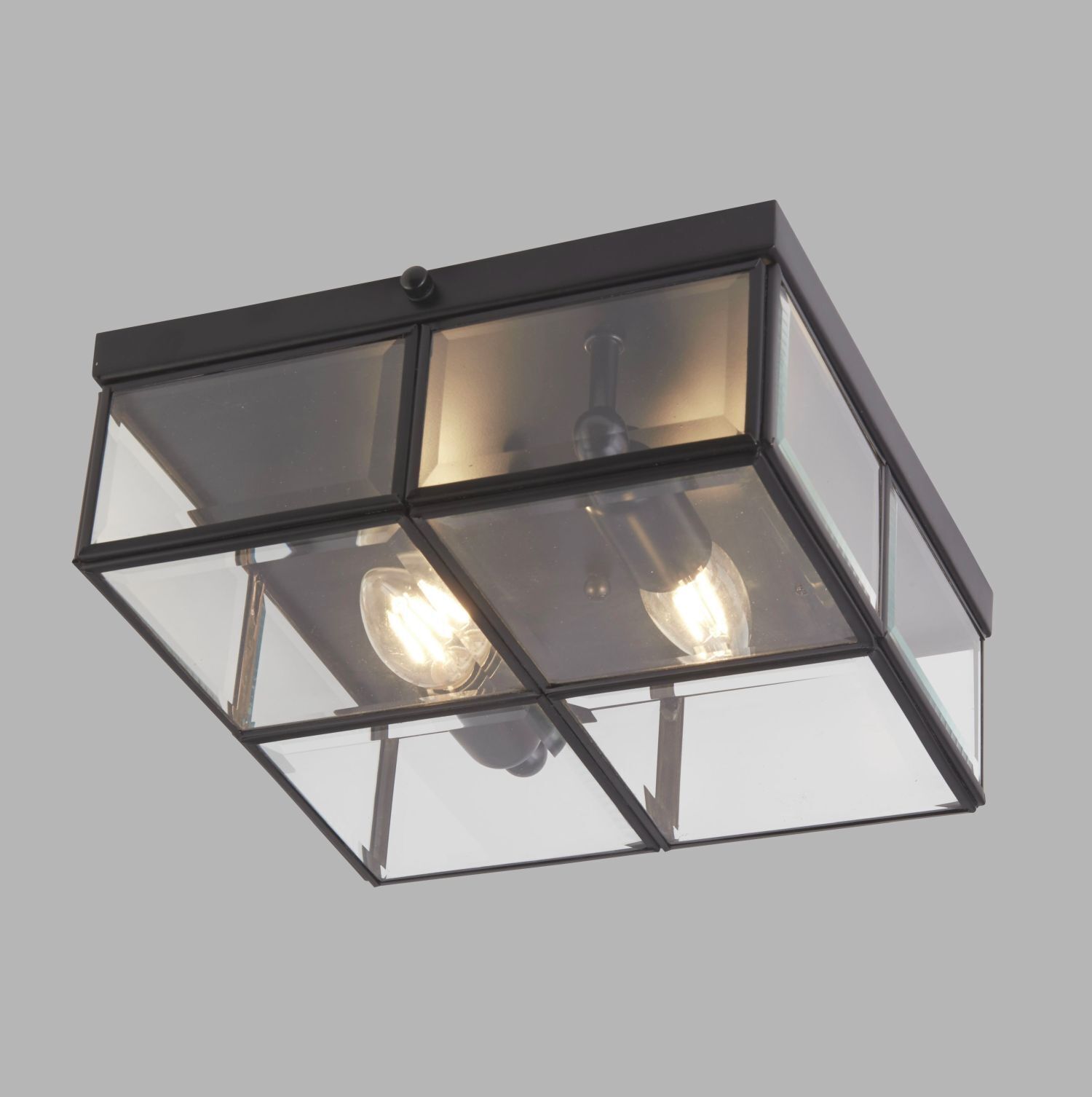 Deckenleuchte 2-flammig E14 Schwarz matt Glas Metall