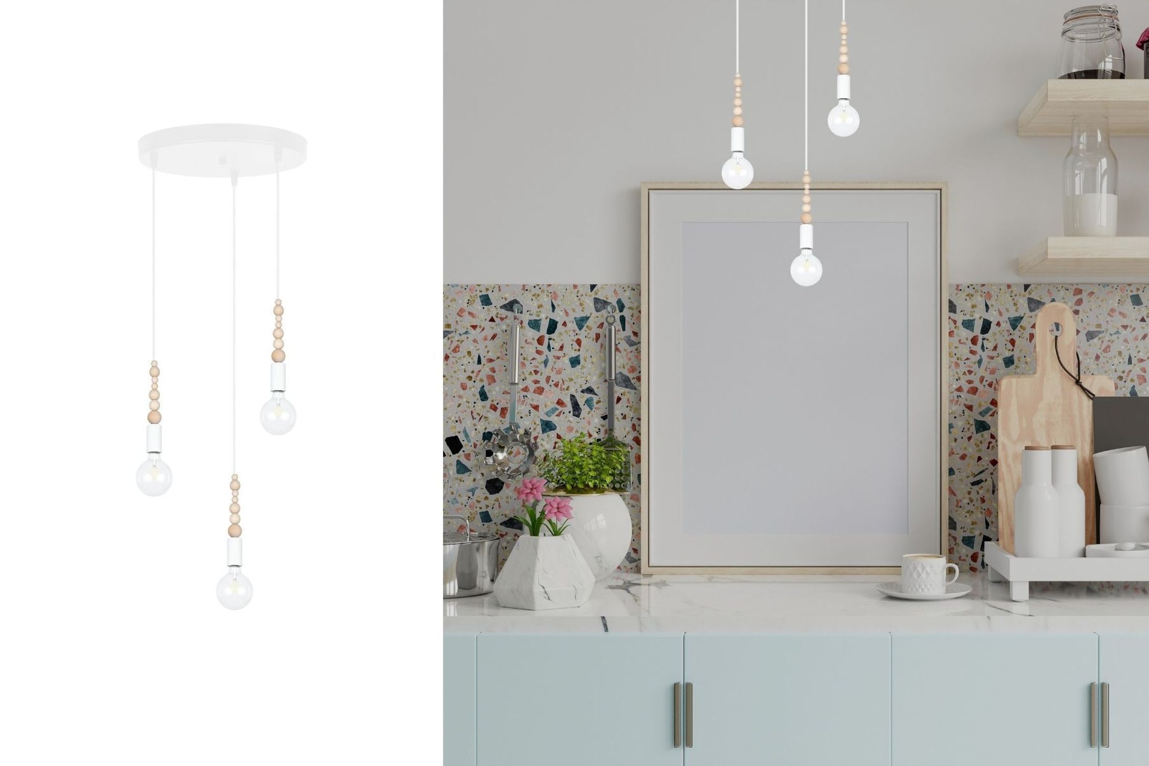 pendant light, hängende lampe, Holzperlen, Glühbirne, Beleuchtung Innenraum