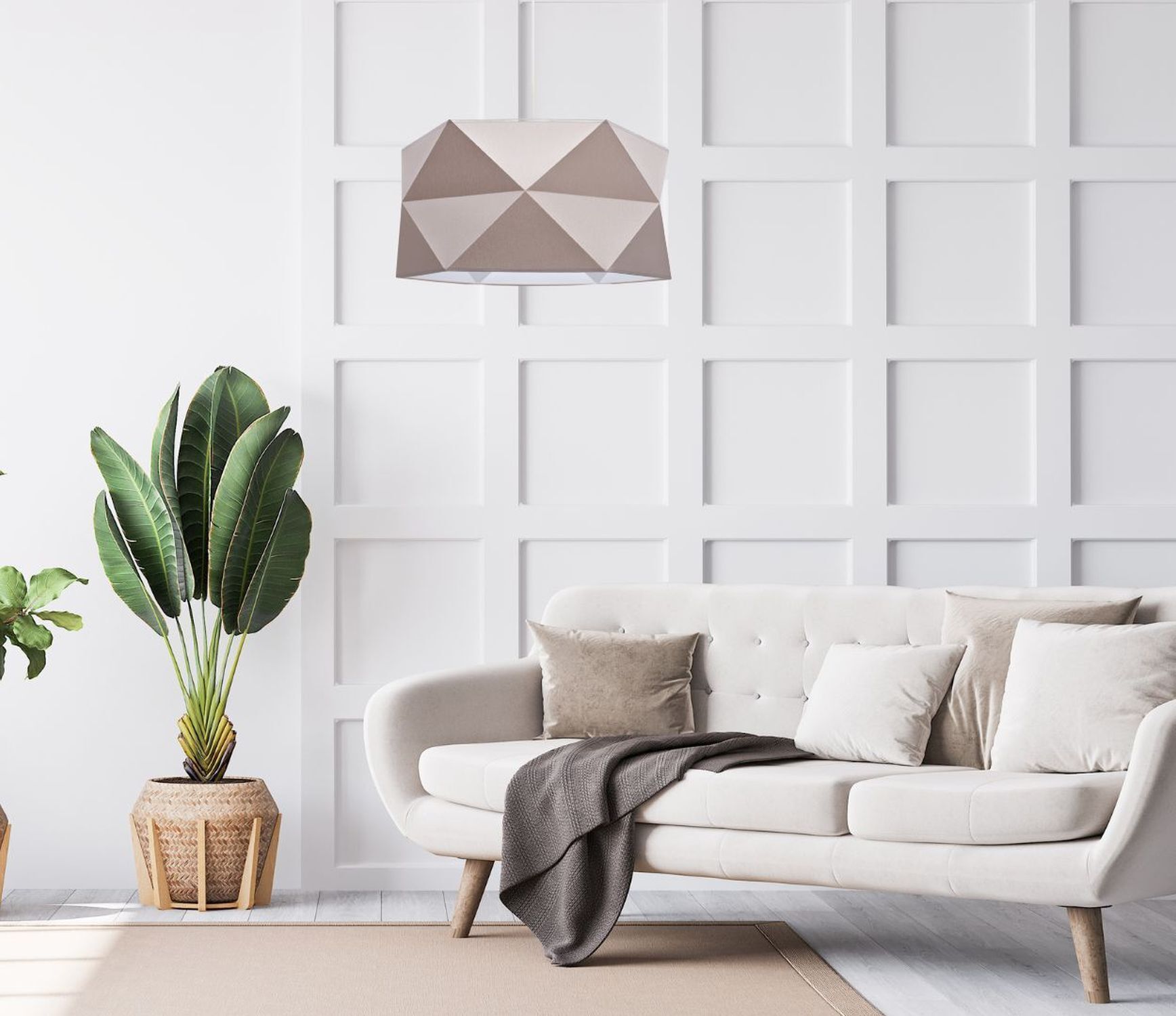 Pendelleuchte Stoffschirm Weiß Braun blendarm E27 L:70 Drinnen, Innenarchitektur, Pflanze, Lampe, Dekoration für Zuhause